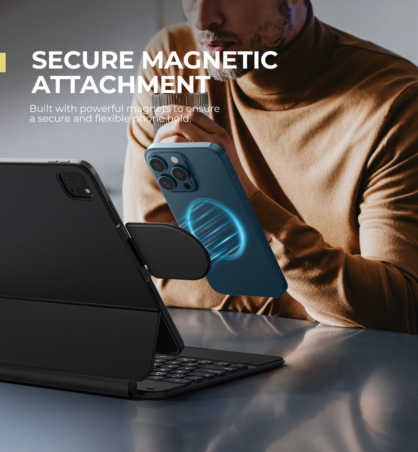 Dexnor Magnetic Phone Holder for Magic Keyboard, Compatible with Magsafe and Non-Magsafe Phone, Slim Portable Foldable Productivity Stand Mount for iPad/Samsung Magnetic Keyboard Cases