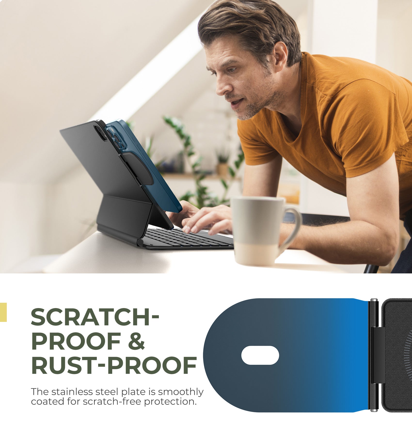 Dexnor Magnetic Phone Holder for Magic Keyboard, Compatible with Magsafe and Non-Magsafe Phone, Slim Portable Foldable Productivity Stand Mount for iPad/Samsung Magnetic Keyboard Cases