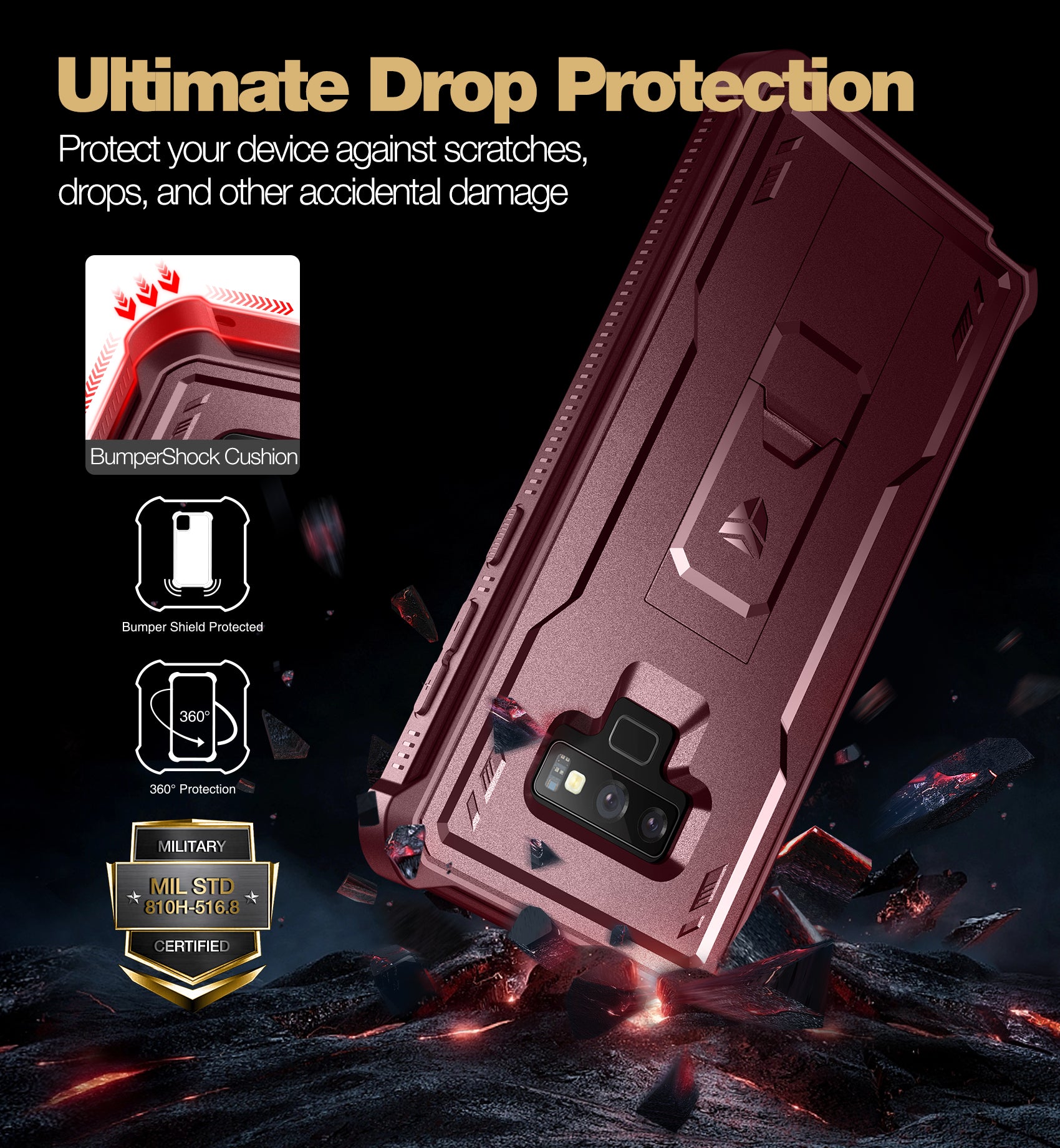 Dexnor Case for Samsung Galaxy Note 9 With Single Screen Protector Full Body Bumper Kickstand Heavy-duty Shockproof Rugged Cover.