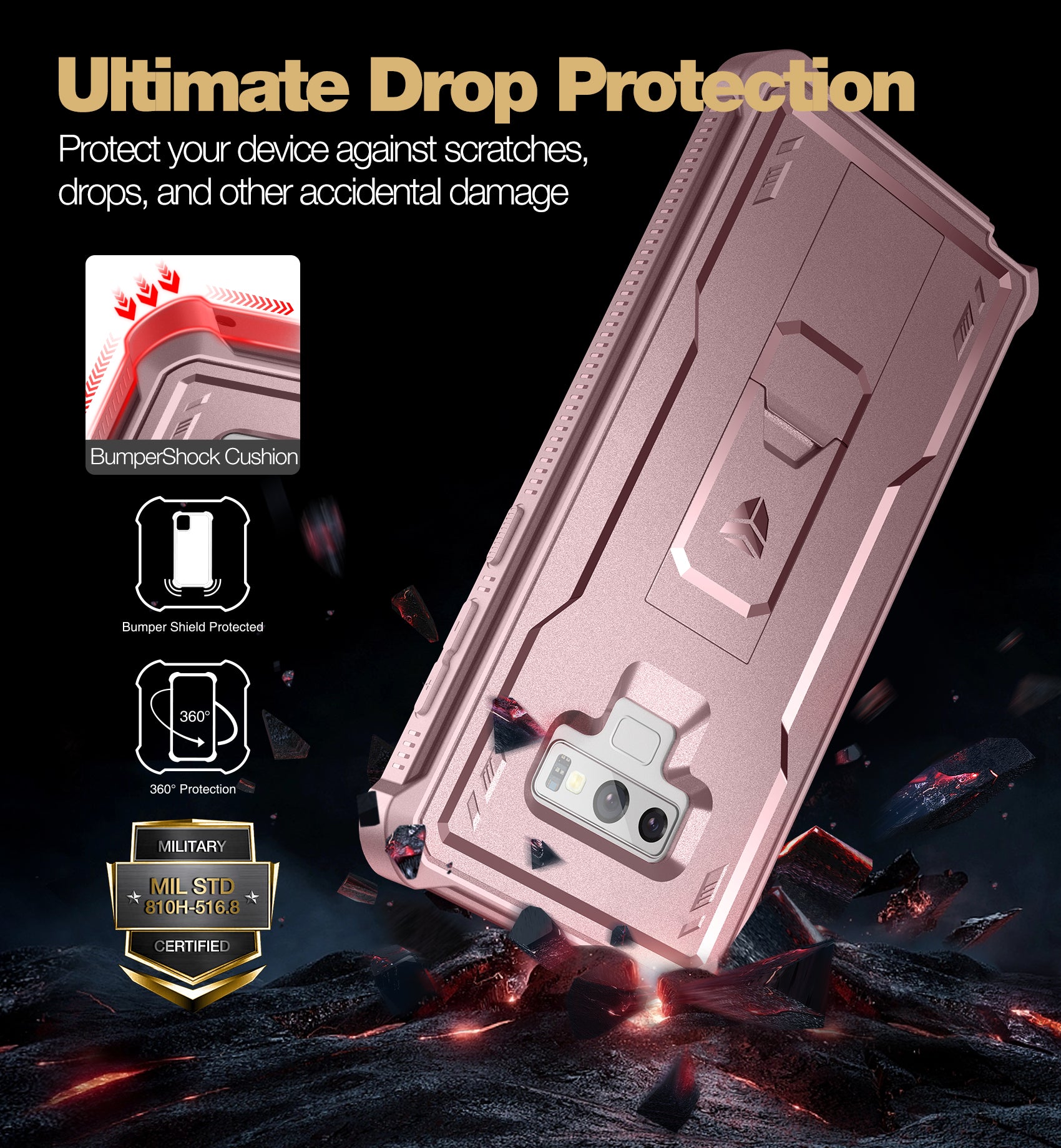 Dexnor Case for Samsung Galaxy Note 9 With Single Screen Protector Full Body Bumper Kickstand Heavy-duty Shockproof Rugged Cover.