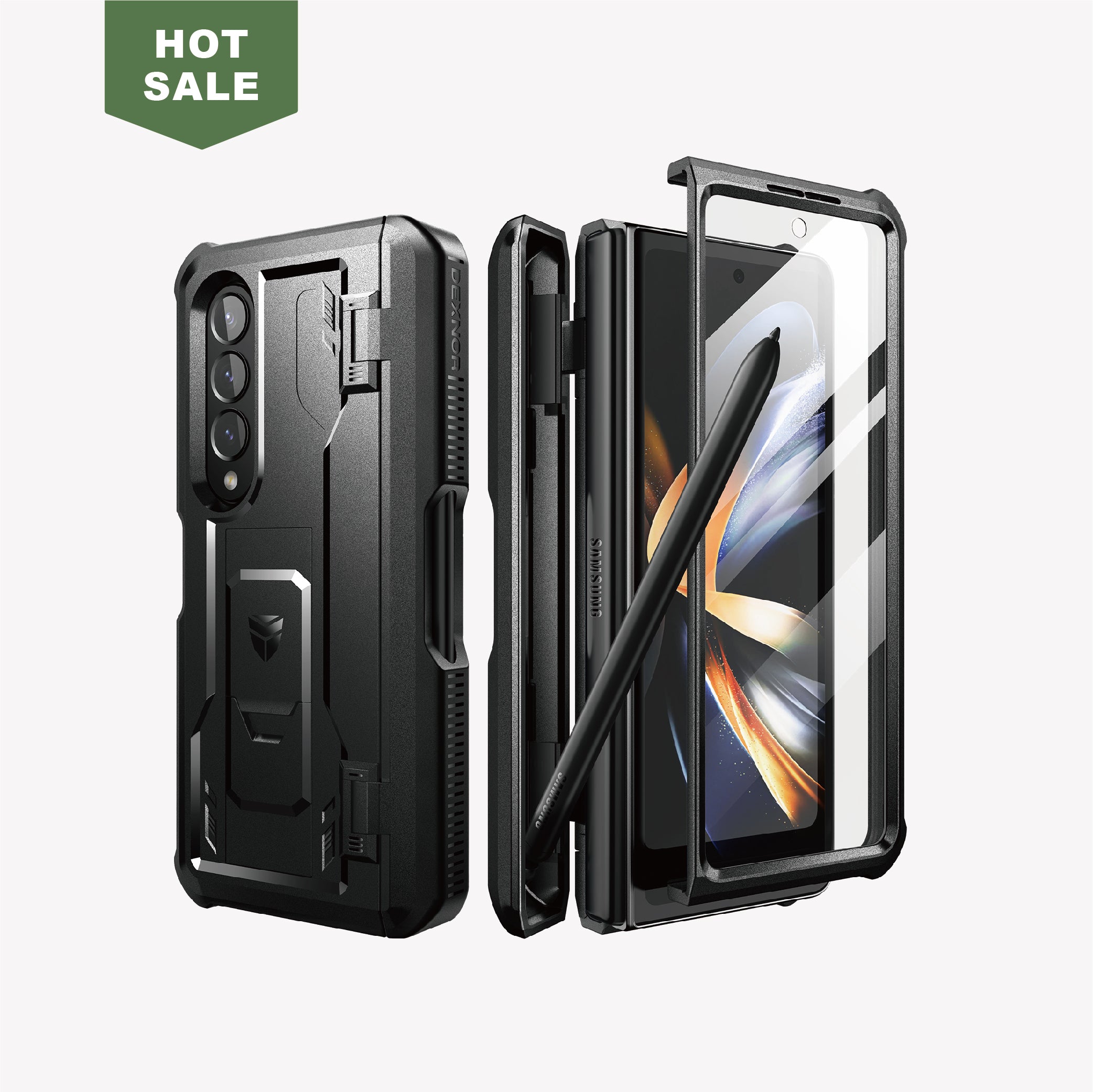 Dexnor Case for Samsung Galaxy Z Fold 4 With Hinge Coverage Screen Protector Full Body Bumper Kickstand Heavy-duty Shockproof Rugged Cover.