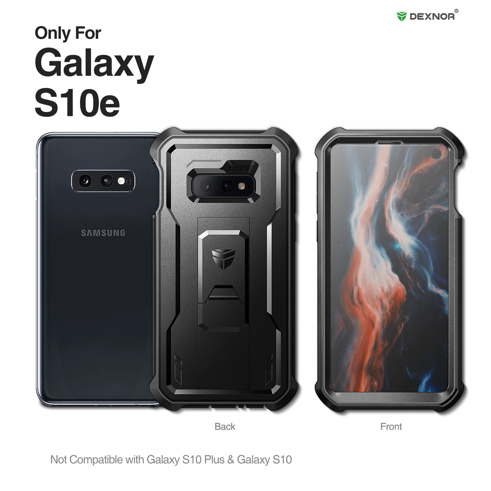 Dexnor Case for Samsung Galaxy S10E With Single Screen Protector Full Body Bumper Kickstand Heavy-duty Shockproof Rugged Cover