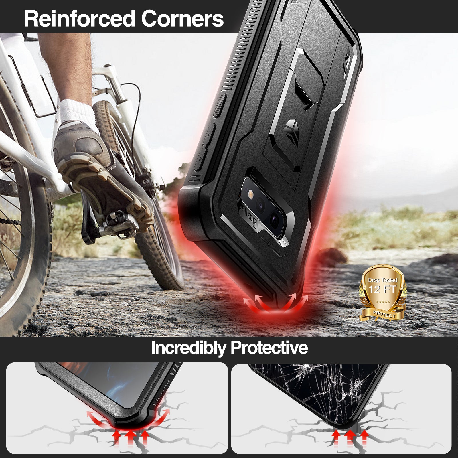 Dexnor Case for Samsung Galaxy S10E With Single Screen Protector Full Body Bumper Kickstand Heavy-duty Shockproof Rugged Cover