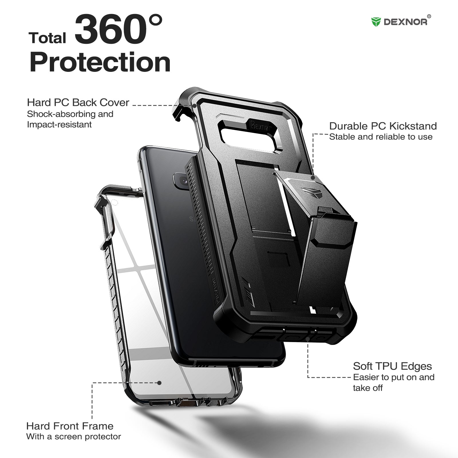 Dexnor Case for Samsung Galaxy S10E With Single Screen Protector Full Body Bumper Kickstand Heavy-duty Shockproof Rugged Cover