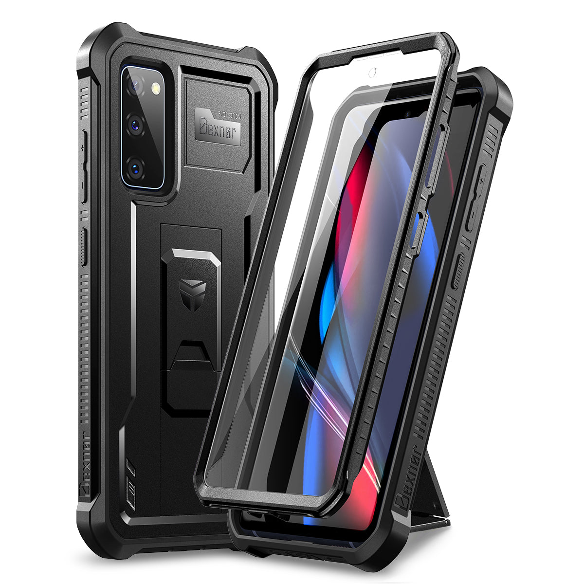 Dexnor Case for Samsung Galaxy S20 FE With Single Screen Protector Full Body Bumper Kickstand Heavy-duty Shockproof Rugged Cover