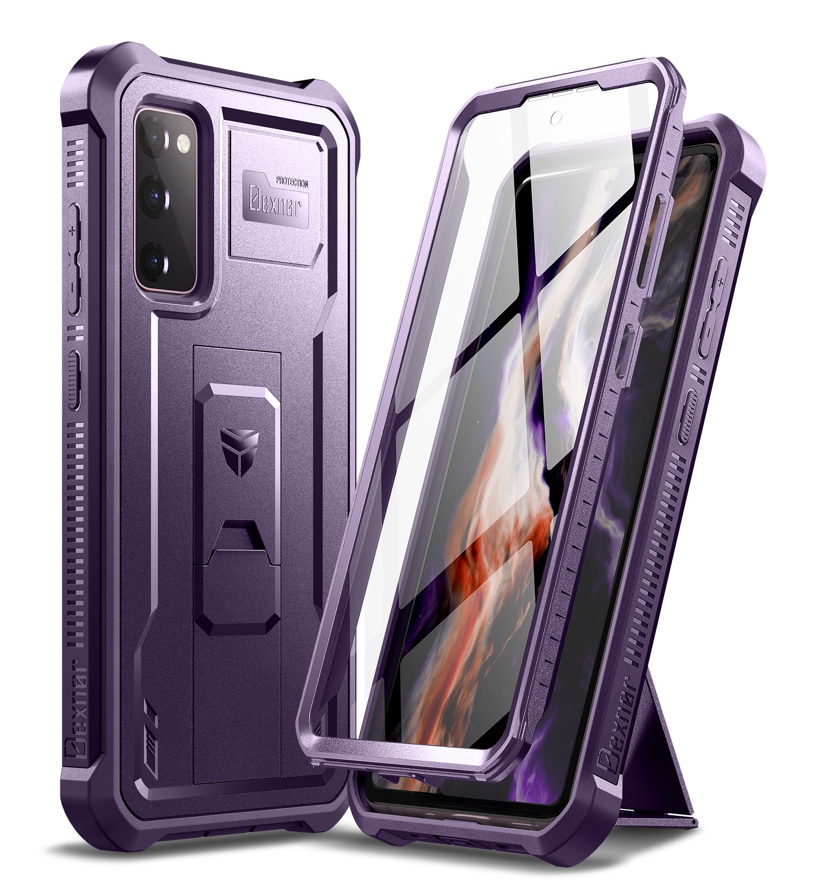 Dexnor Case for Samsung Galaxy S20 FE With Single Screen Protector Full Body Bumper Kickstand Heavy-duty Shockproof Rugged Cover