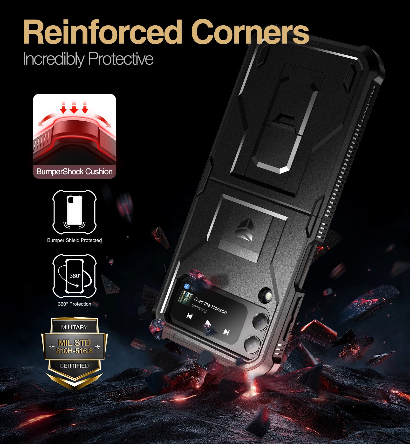 Dexnor Case for Samsung Galaxy Z Flip 4  Hinge Coverage With Screen Protector Full Body Bumper Kickstand Hinge Coverage Shockproof Rugged  Cover