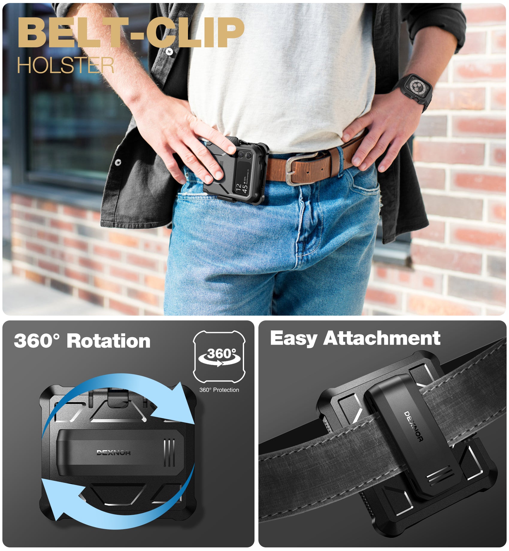 Dexnor Case for Samsung Galaxy Z Flip 4  Hinge Coverage With Screen Protector Full Body Bumper Kickstand Hinge Coverage Shockproof Rugged  Cover