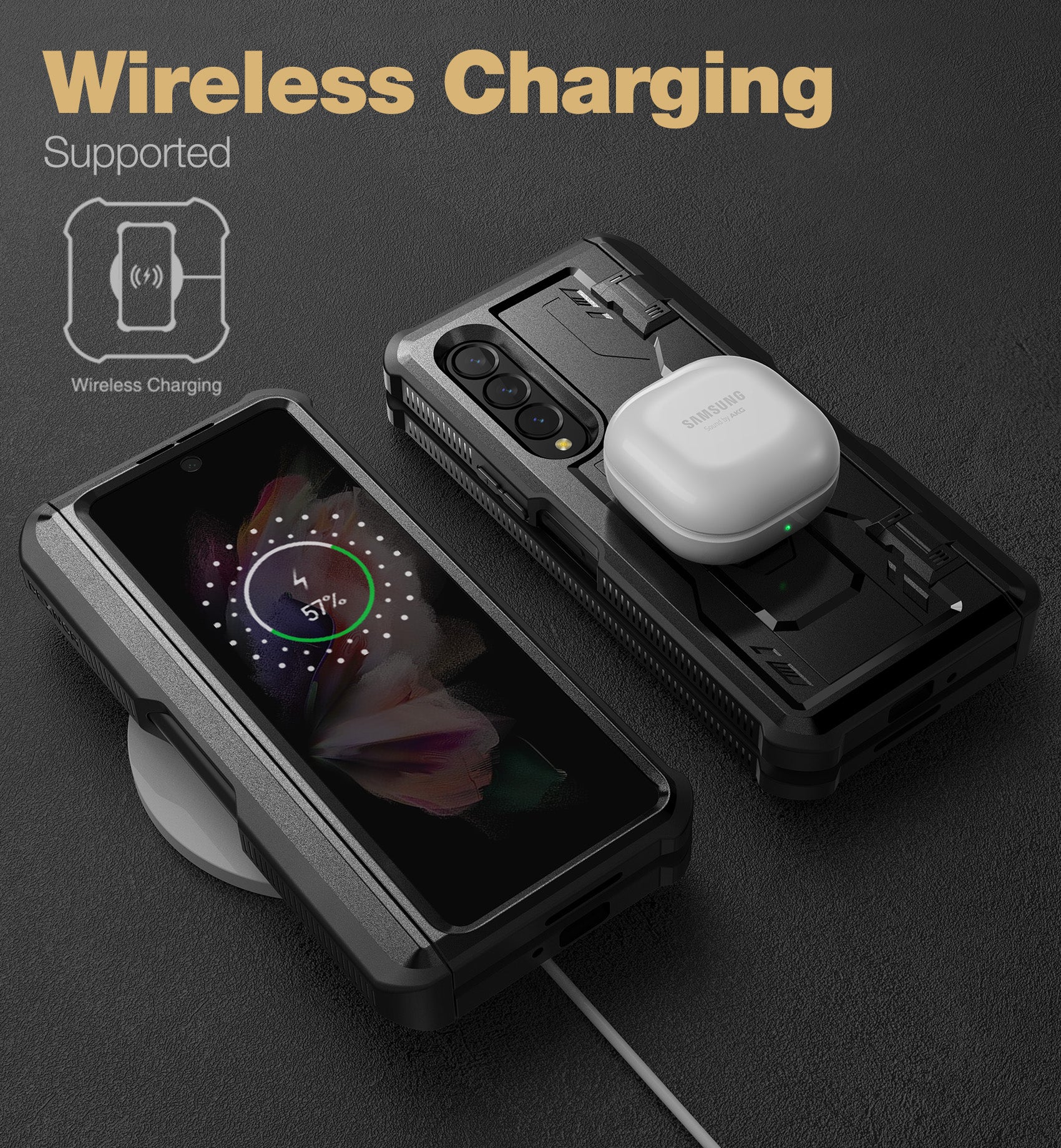 Dexnor Case for Samsung Galaxy Z Fold 3 With Hinge Coverage Screen Protector Full Body Bumper Kickstand Heavy-duty Shockproof Rugged Cover.