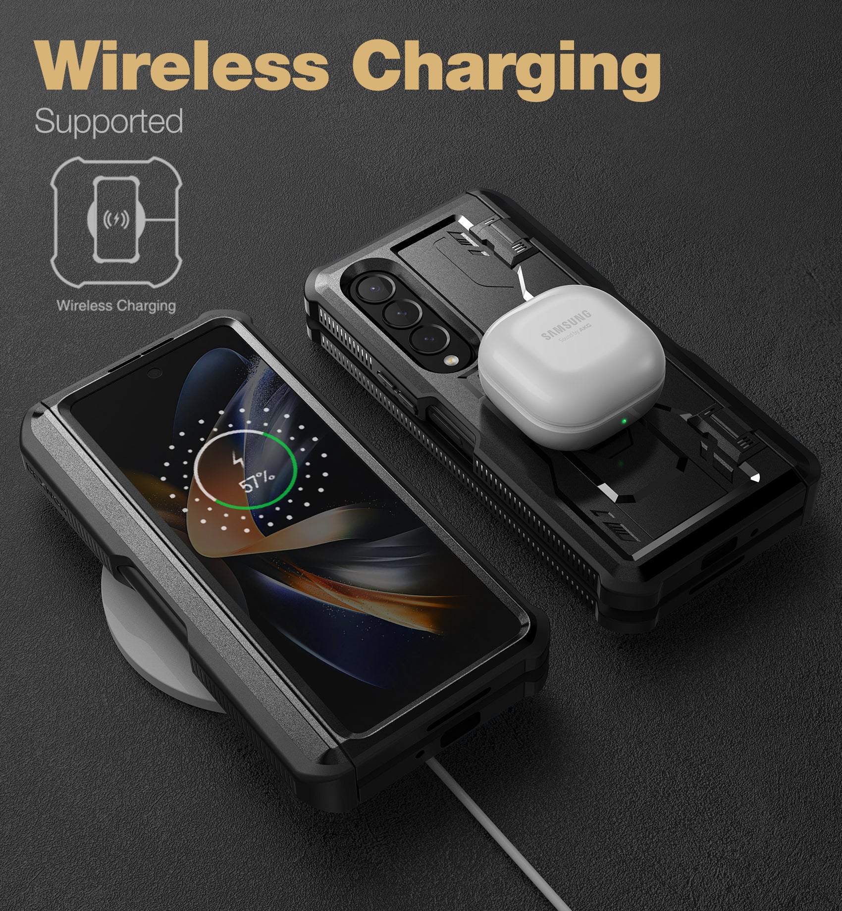 Dexnor Case for Samsung Galaxy Z Fold 4 With Hinge Coverage Screen Protector Full Body Bumper Kickstand Heavy-duty Shockproof Rugged Cover.