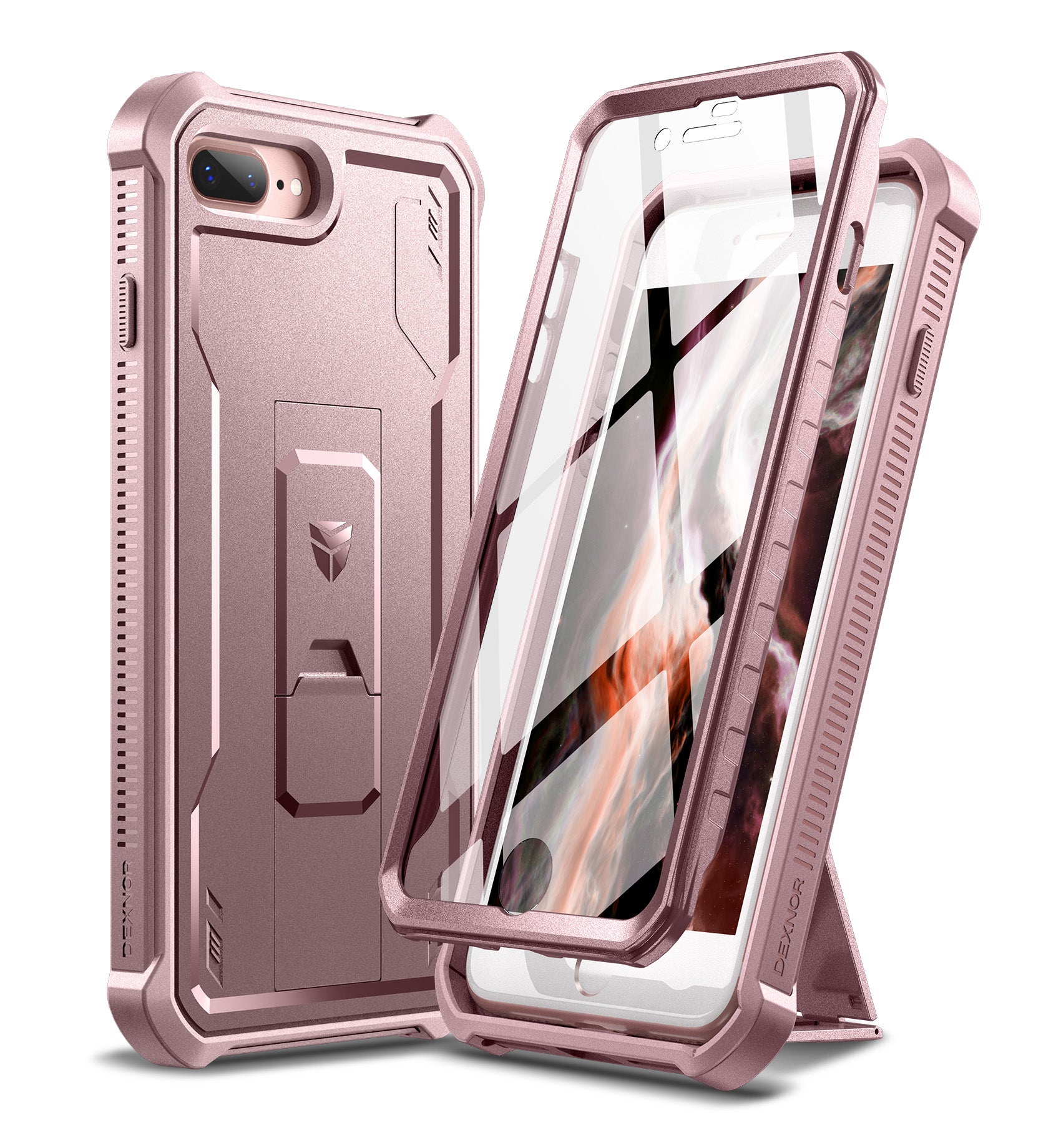 Dexnor Case for iPhone 8 Plus/7 Plus With Screen Protector Full Body Bumper Kickstand Heavy-duty Shockproof Rugged Cover.
