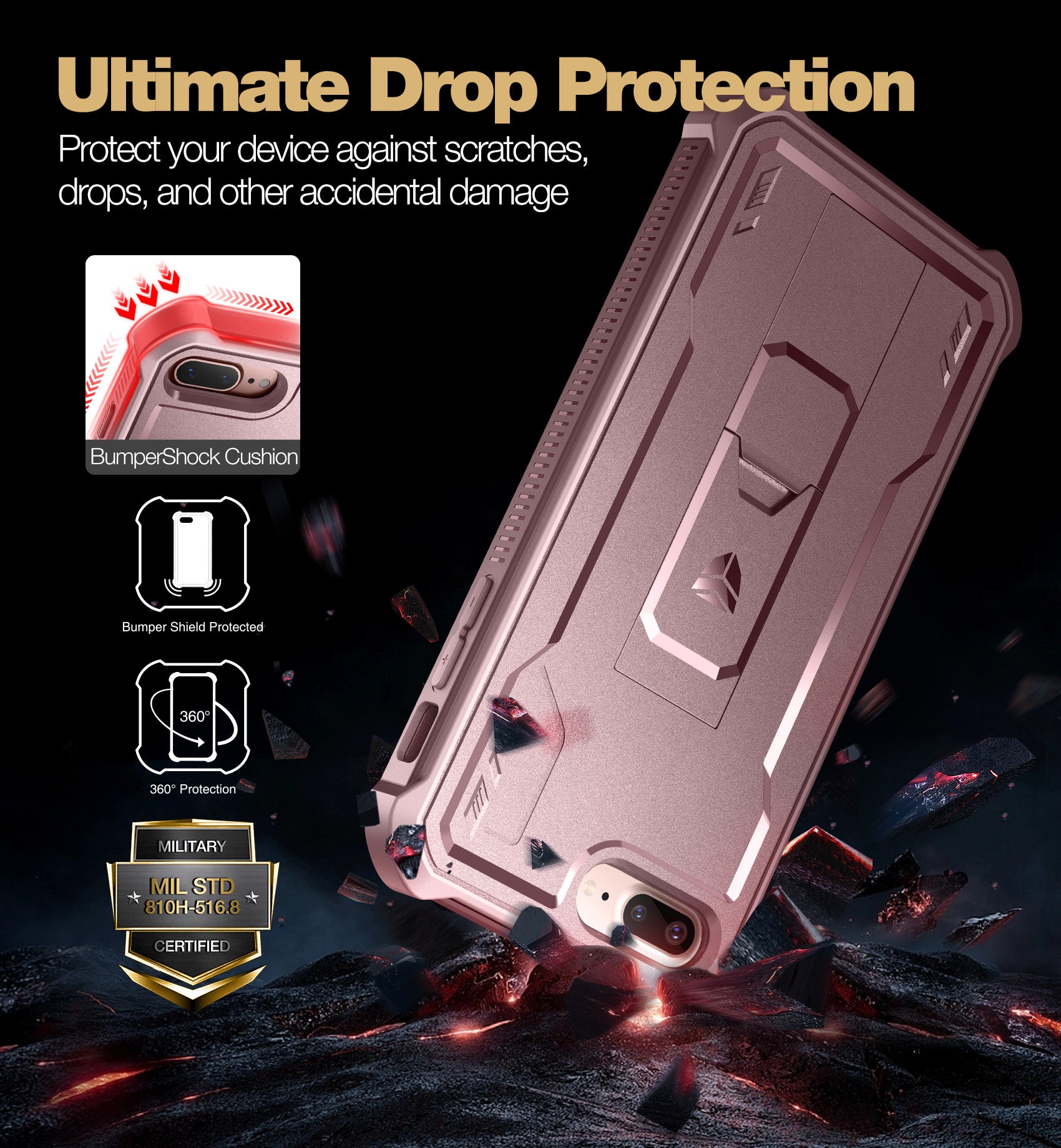 Dexnor Case for iPhone 8 Plus/7 Plus With Screen Protector Full Body Bumper Kickstand Heavy-duty Shockproof Rugged Cover.