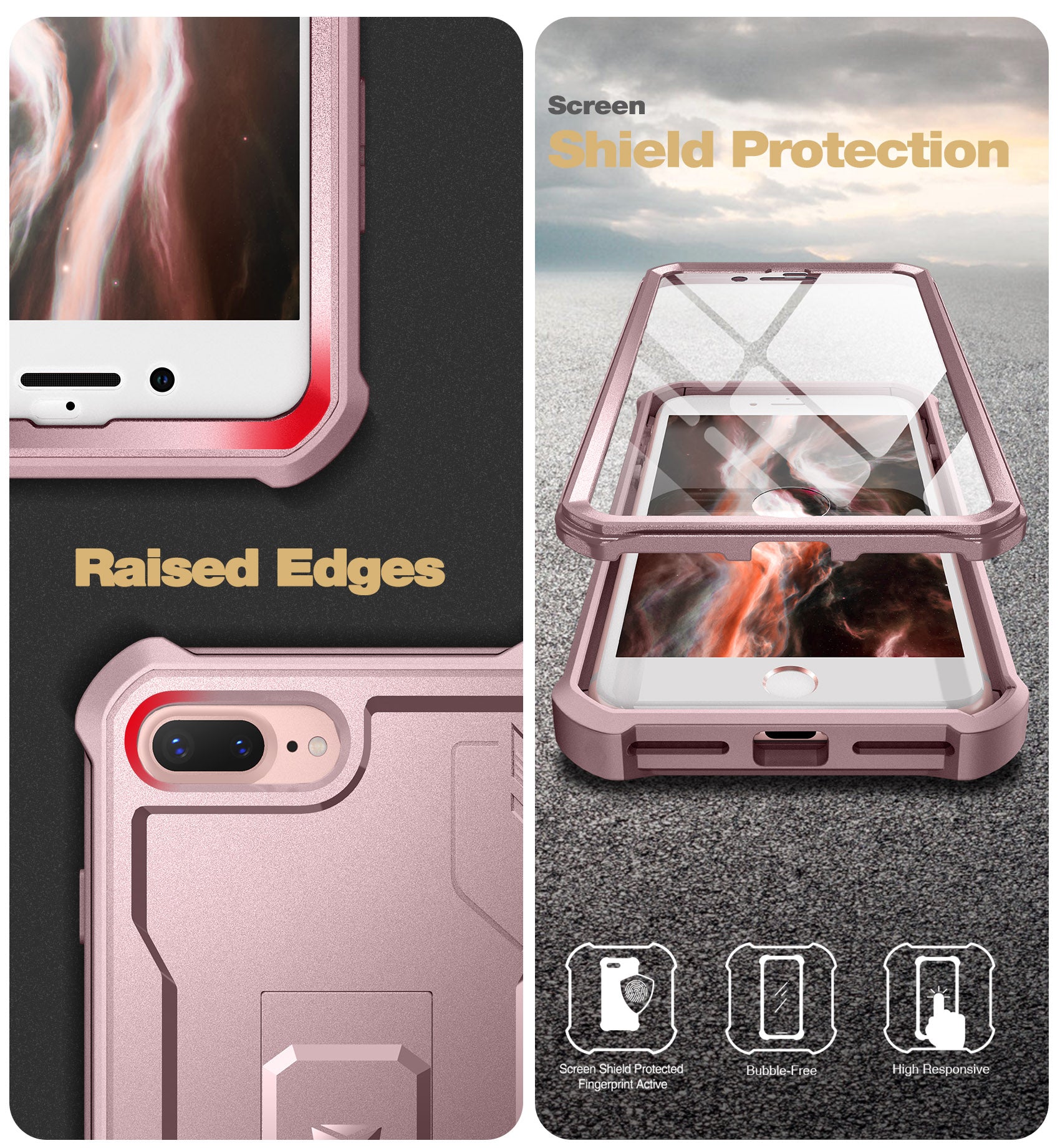 Dexnor Case for iPhone 8 Plus/7 Plus With Screen Protector Full Body Bumper Kickstand Heavy-duty Shockproof Rugged Cover.