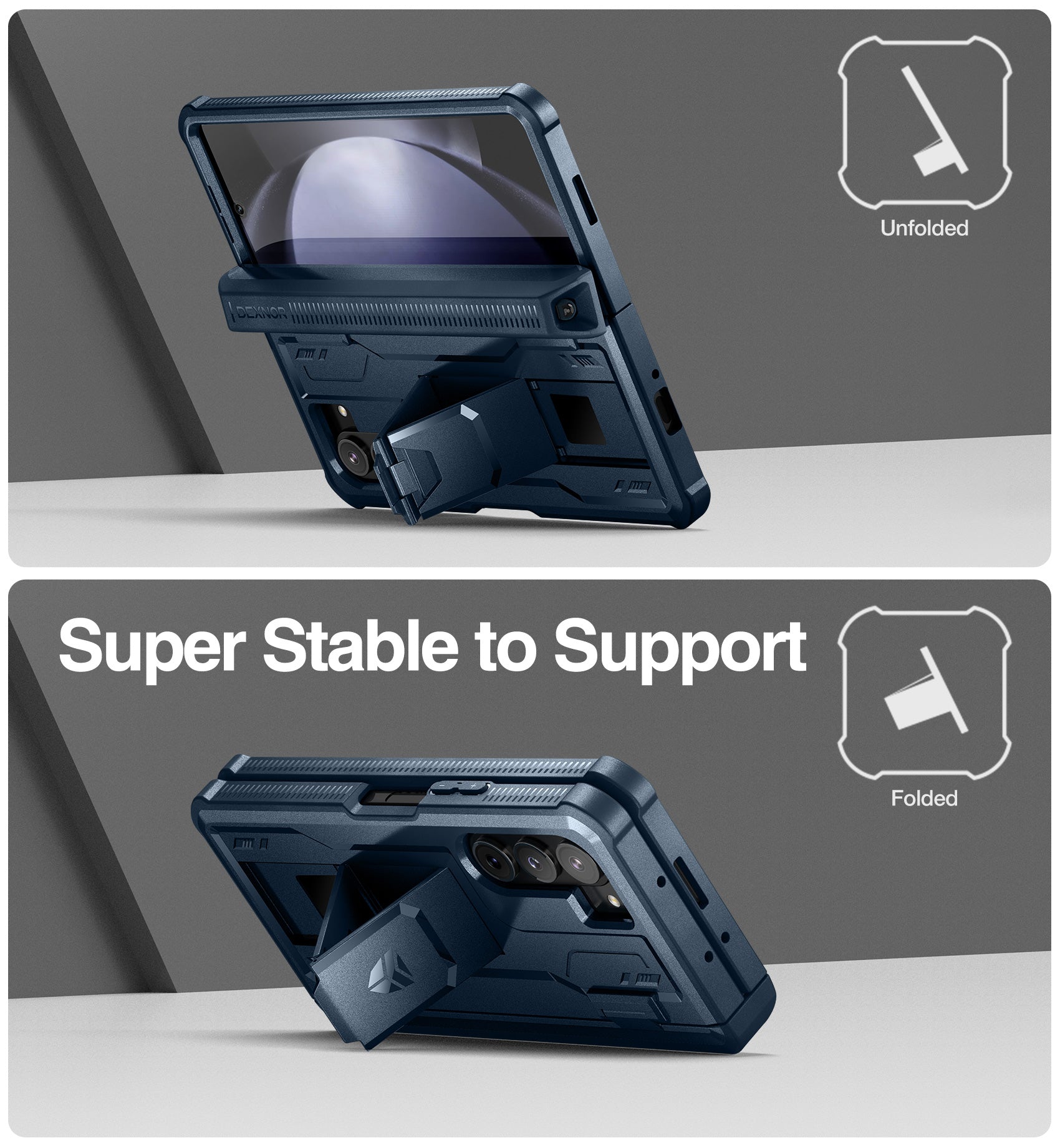Dexnor Case for Samsung Galaxy Z Fold 5 With Hinge Coverage Screen Protector Full Body Bumper Kickstand Heavy-duty Shockproof Rugged Cover.