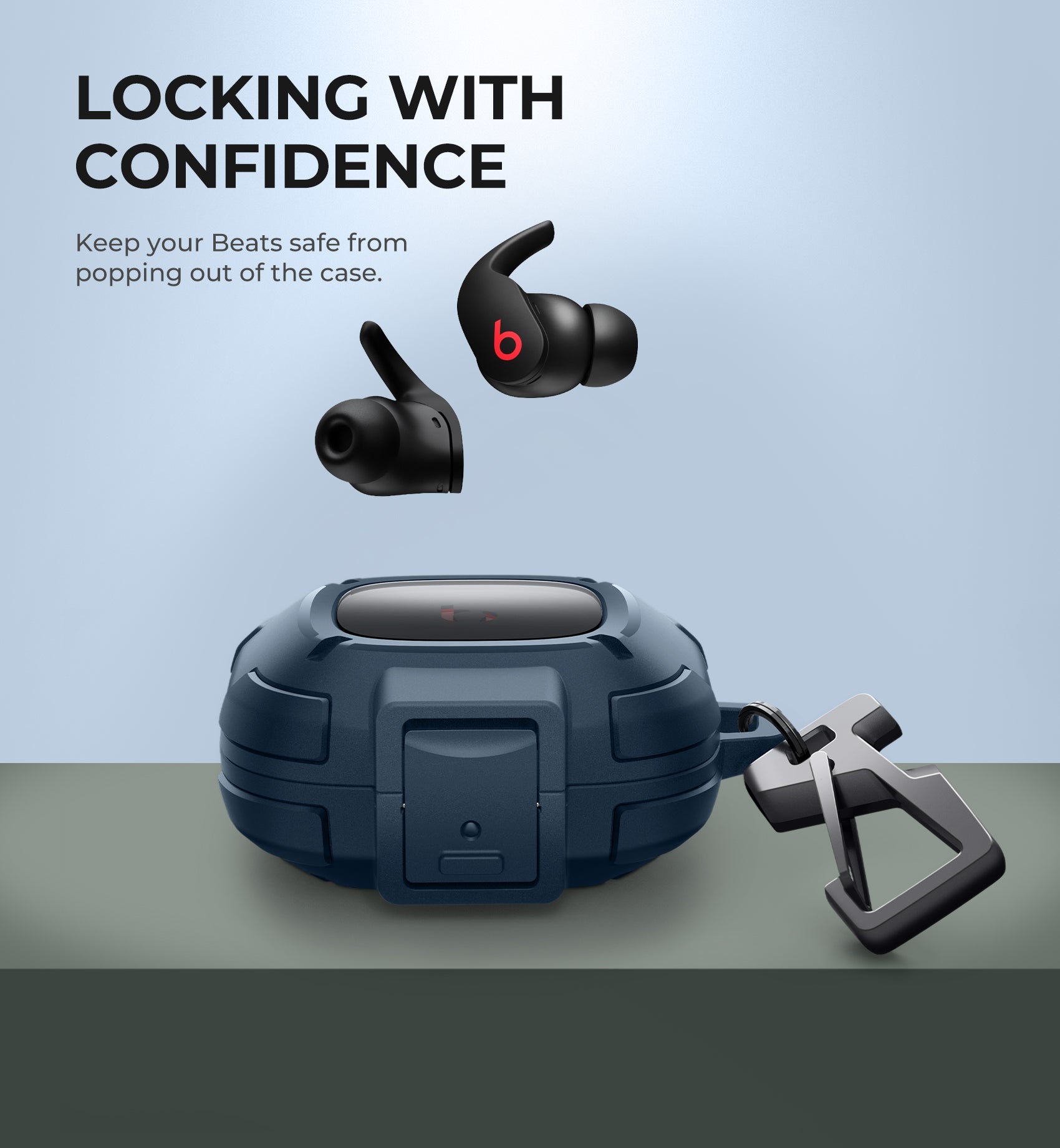 Dexnor Earphone Case for Beats Fit Pro 2021 with Secure Lock and Carabiner Full Body Bumper Shockproof Rugged Cover