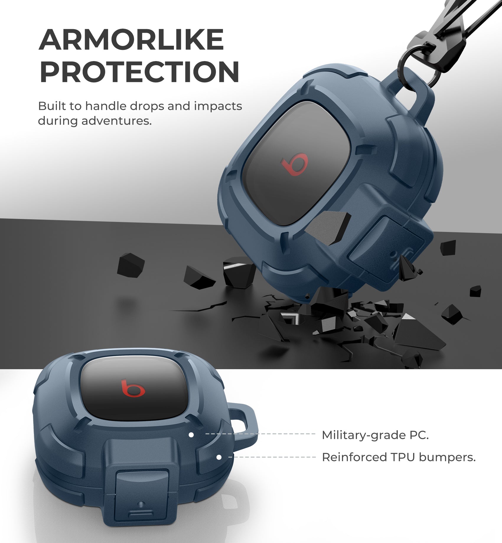 Dexnor Earphone Case for Beats Fit Pro 2021 with Secure Lock and Carabiner Full Body Bumper Shockproof Rugged Cover