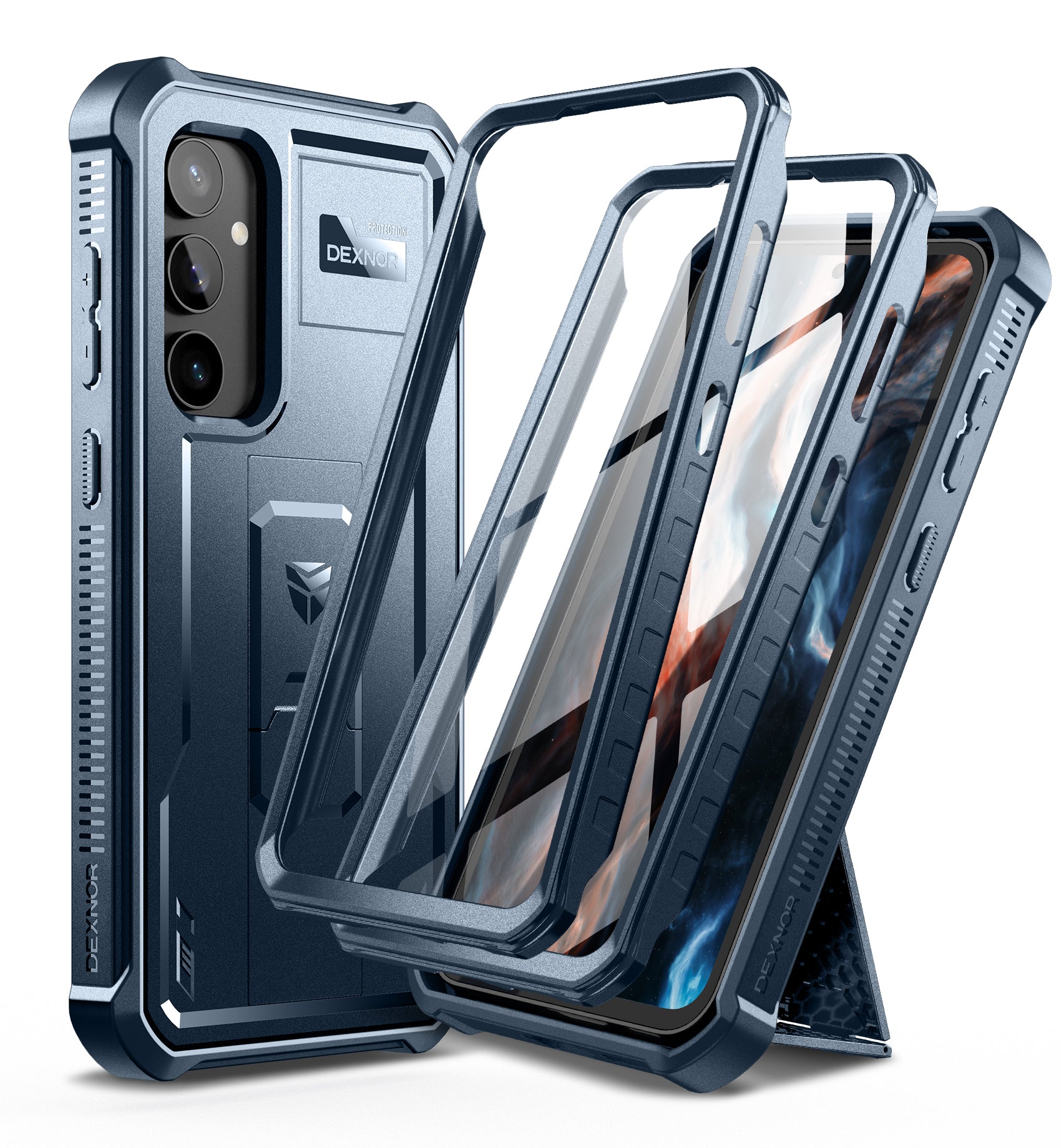 Dexnor Case for Samsung Galaxy S23 FE With Screen Protector Full Body Bumper Kickstand Heavy-duty Shockproof Rugged Cover.