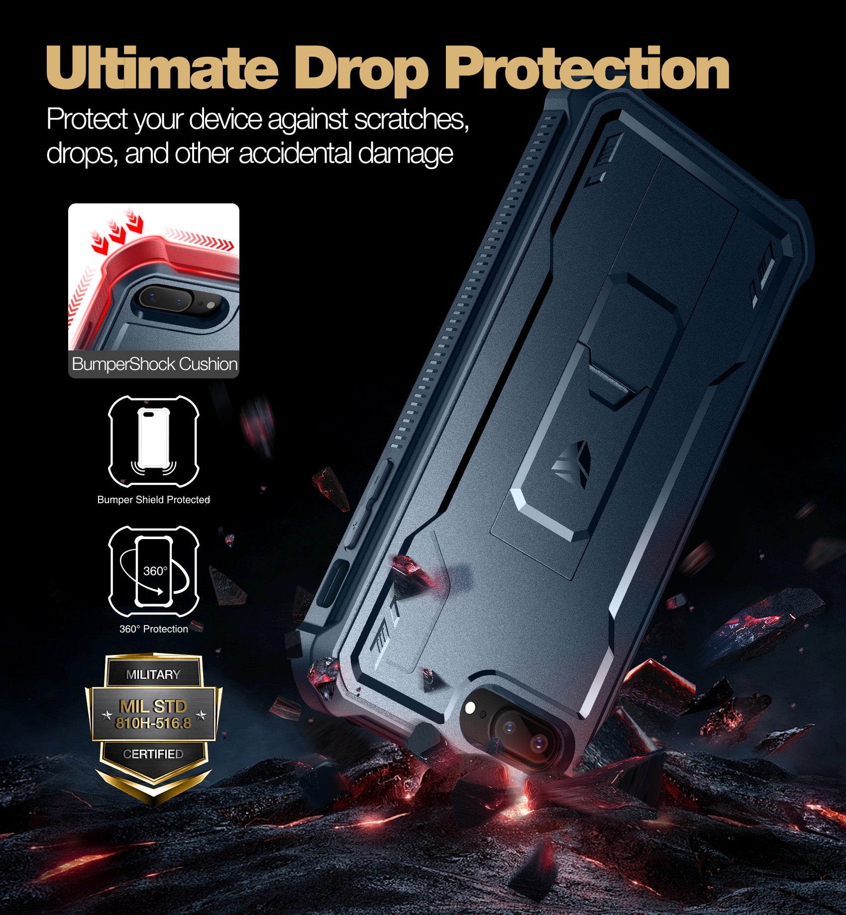 Dexnor Case for iPhone 8 Plus/7 Plus With Screen Protector Full Body Bumper Kickstand Heavy-duty Shockproof Rugged Cover.