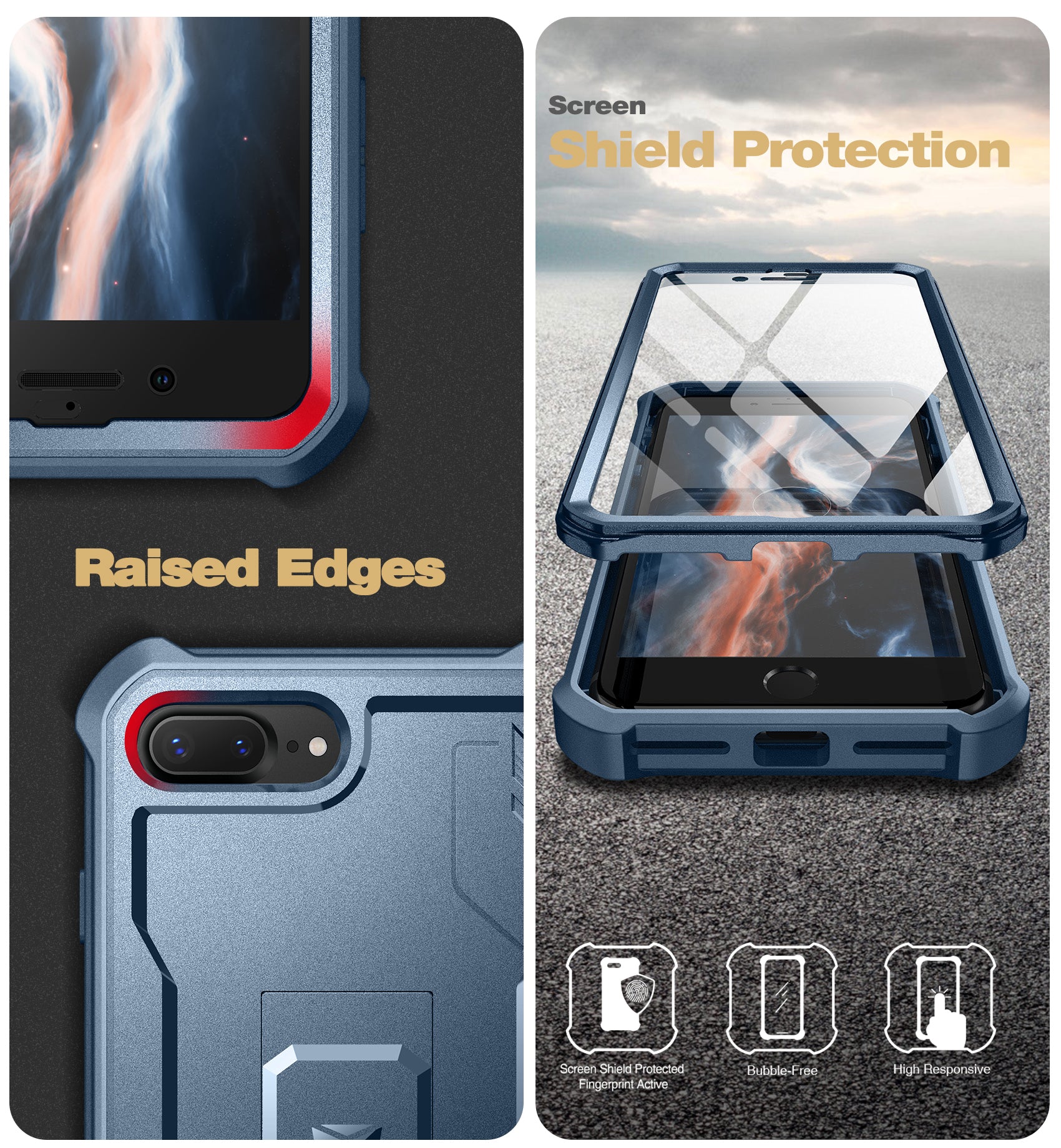 Dexnor Case for iPhone 8 Plus/7 Plus With Screen Protector Full Body Bumper Kickstand Heavy-duty Shockproof Rugged Cover.