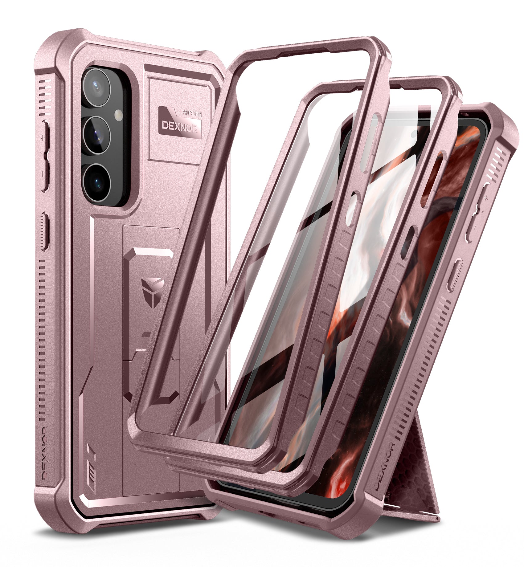 Dexnor Case for Samsung Galaxy S23 FE With Screen Protector Full Body Bumper Kickstand Heavy-duty Shockproof Rugged Cover.