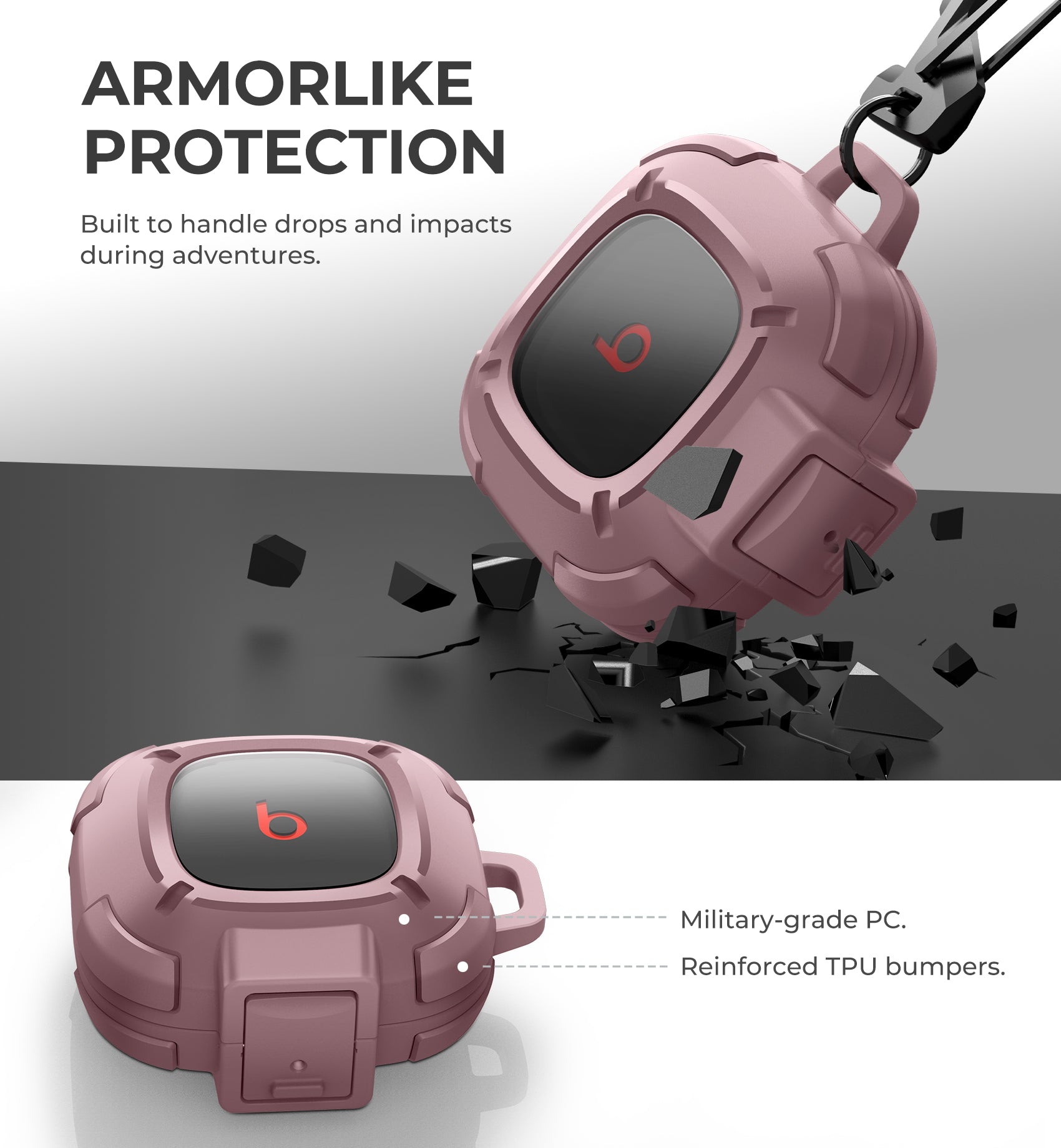 Dexnor Earphone Case for Beats Fit Pro 2021 with Secure Lock and Carabiner Full Body Bumper Shockproof Rugged Cover