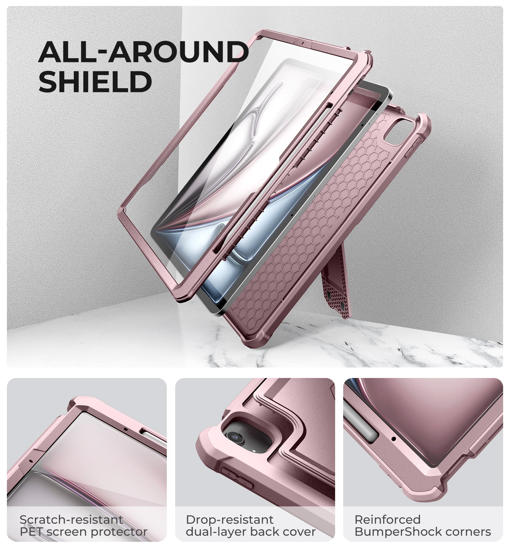 Dexnor Tablet Case for Air 13 Inch Case 2024 (M2) With Screen Protector Full Body Bumper Kickstand Heavy-duty Shockproof Rugged Pen Holder Cover