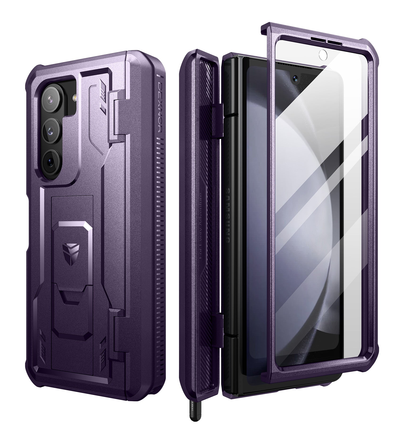 Dexnor Case for Samsung Galaxy Z Fold 5 With Hinge Coverage Screen Protector Full Body Bumper Kickstand Heavy-duty Shockproof Rugged Cover.