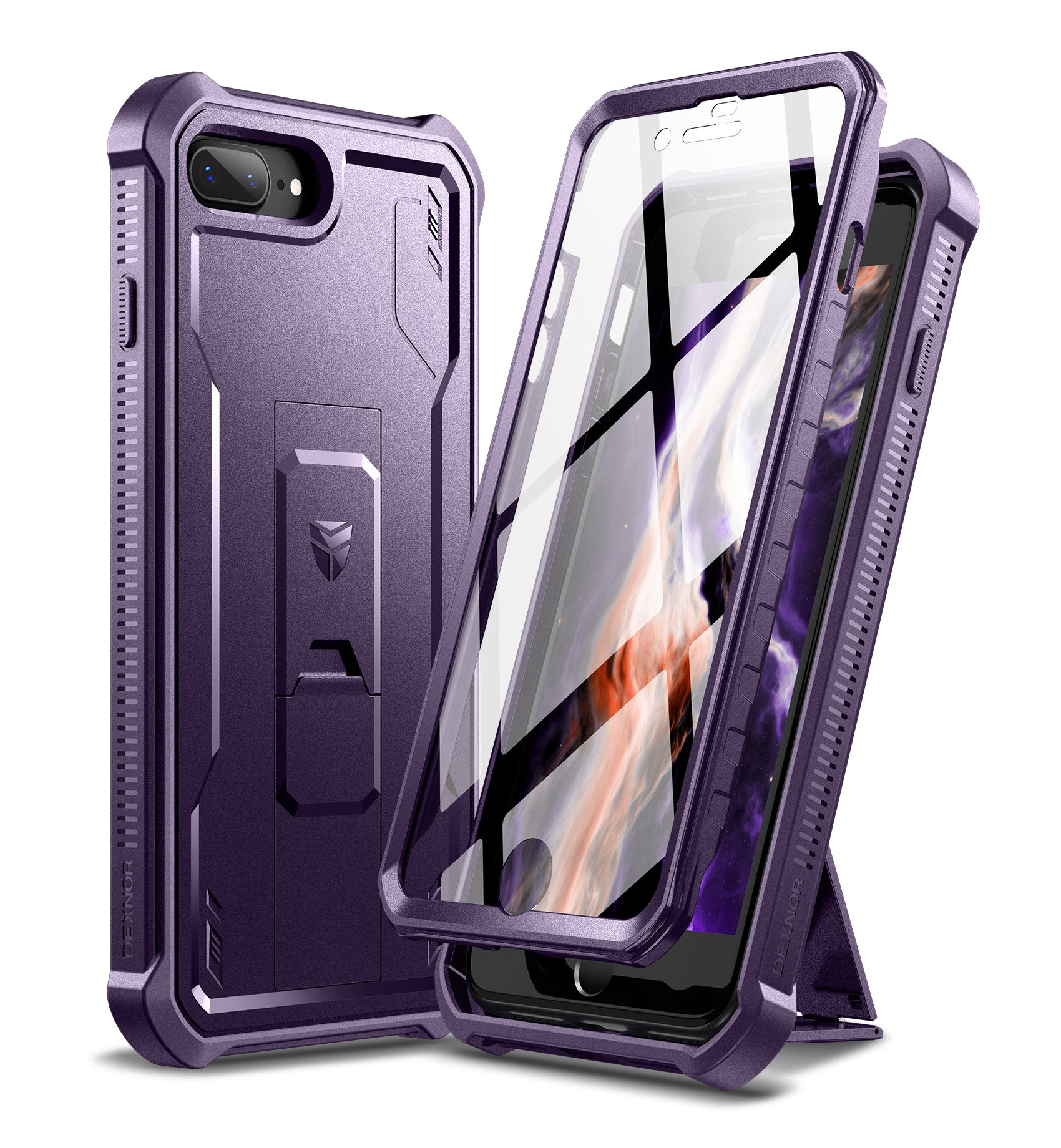 Dexnor Case for iPhone 8 Plus/7 Plus With Screen Protector Full Body Bumper Kickstand Heavy-duty Shockproof Rugged Cover.
