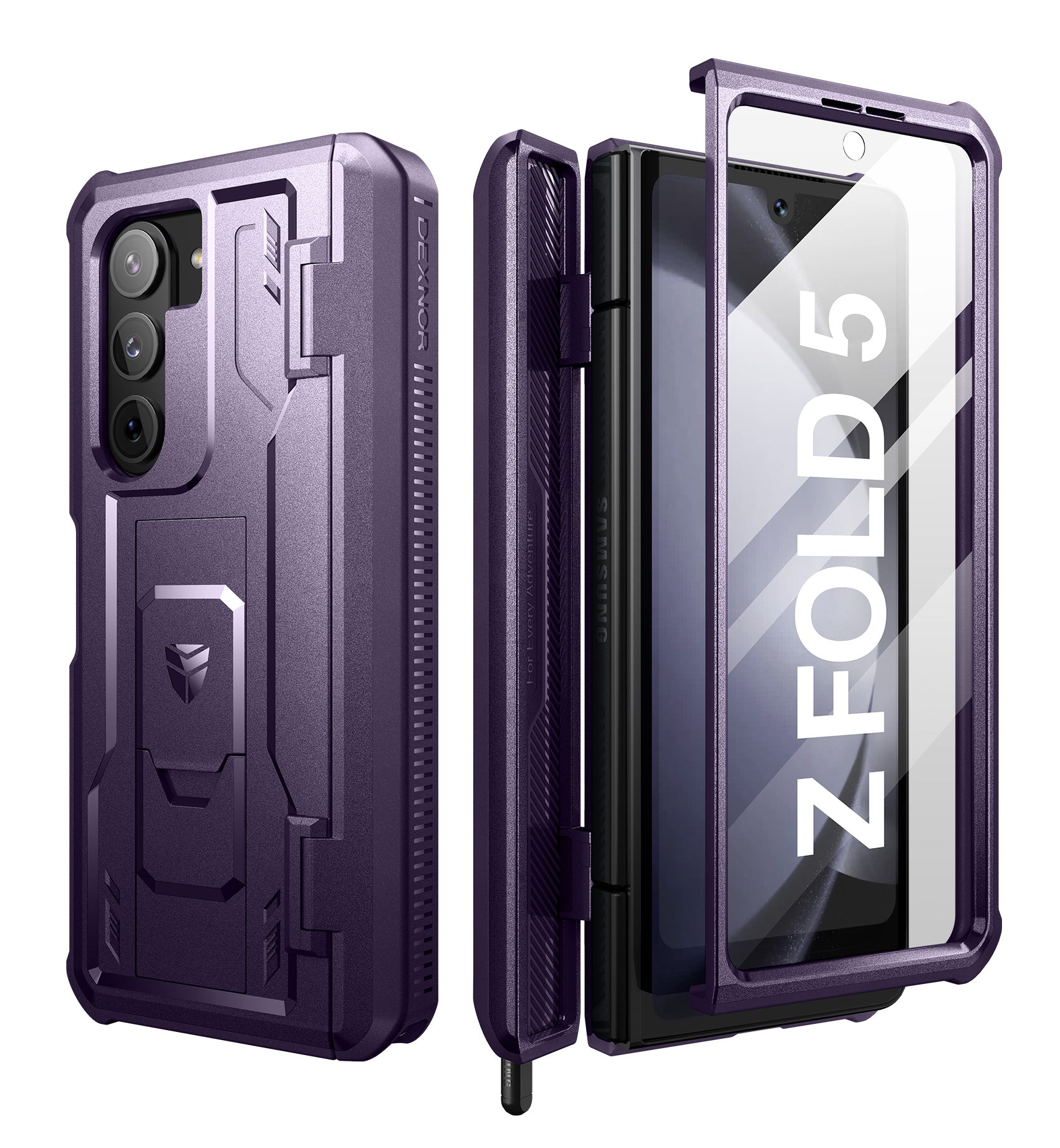 Dexnor Case for Samsung Galaxy Z Fold 5 With Hinge Coverage Screen Protector Full Body Bumper Kickstand Heavy-duty Shockproof Rugged Cover.
