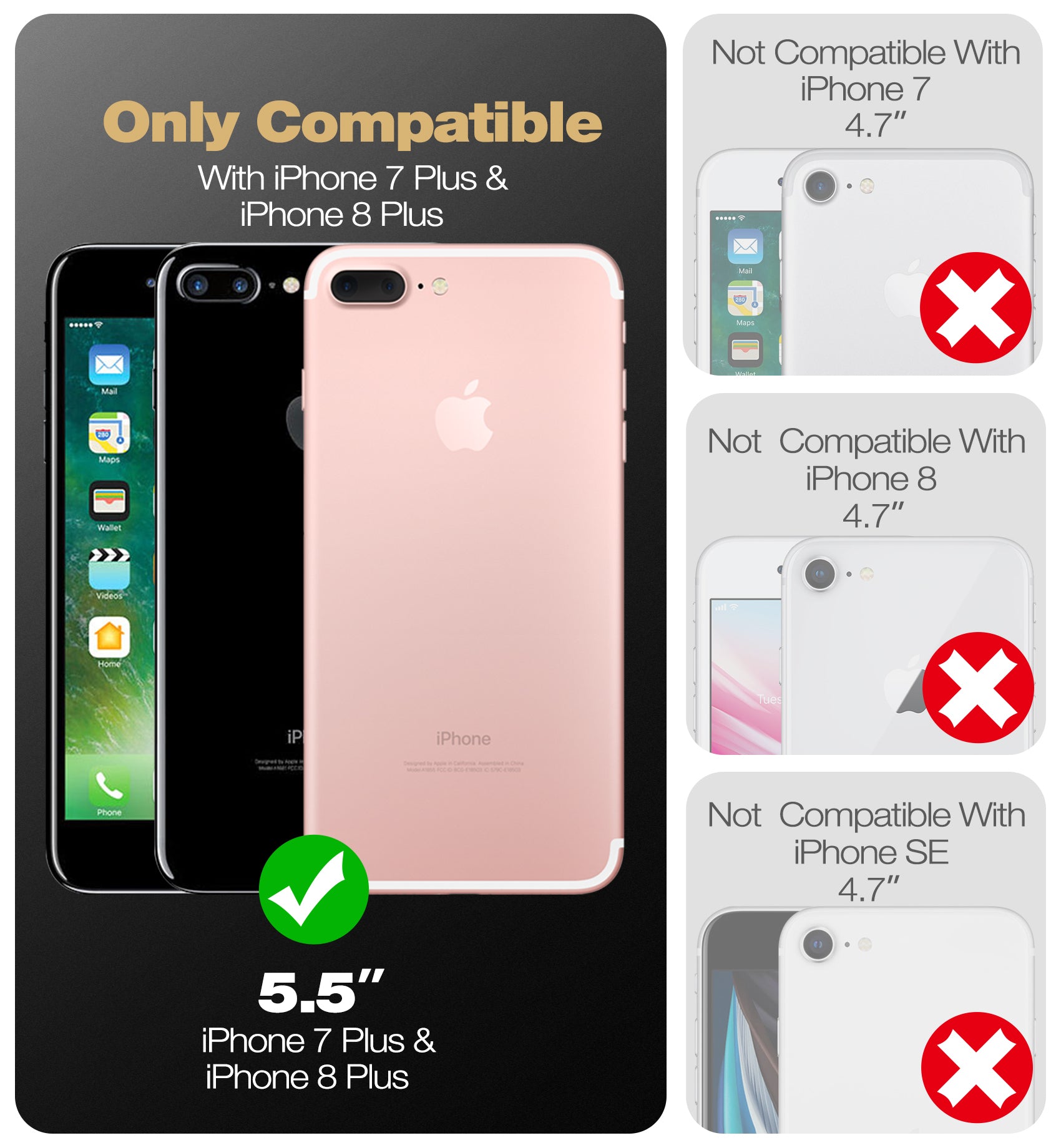Dexnor Case for iPhone 8 Plus/7 Plus With Screen Protector Full Body Bumper Kickstand Heavy-duty Shockproof Rugged Cover.