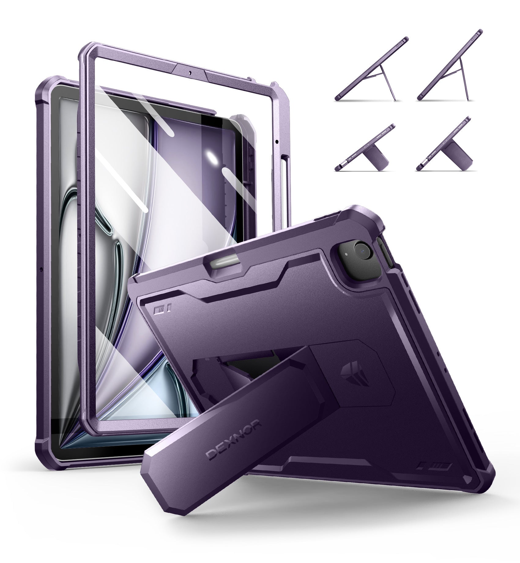 Dexnor Tablet Case for Air 13 Inch Case 2024 (M2) With Screen Protector Full Body Bumper Kickstand Heavy-duty Shockproof Rugged Pen Holder Cover