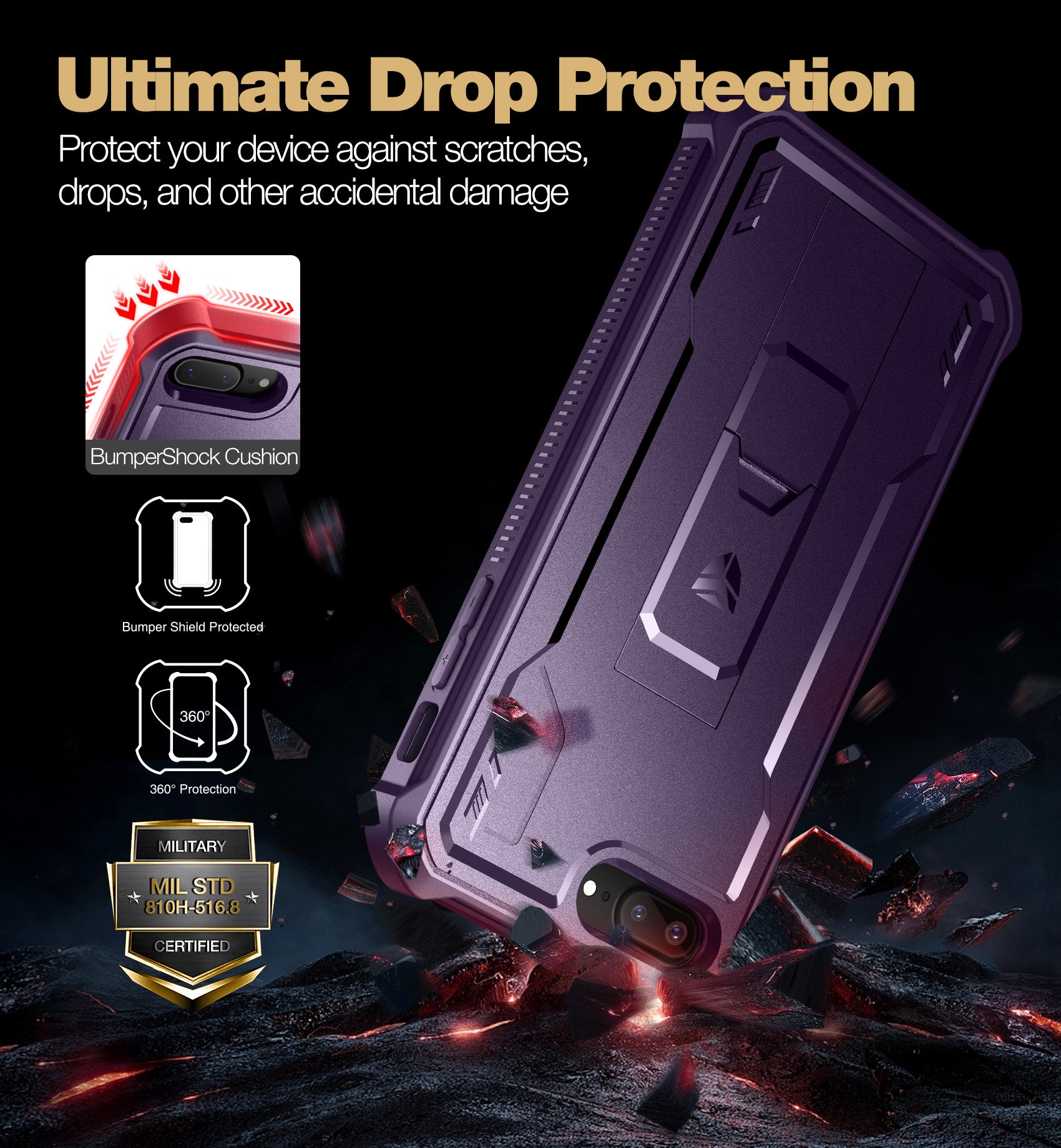Dexnor Case for iPhone 8 Plus/7 Plus With Screen Protector Full Body Bumper Kickstand Heavy-duty Shockproof Rugged Cover.