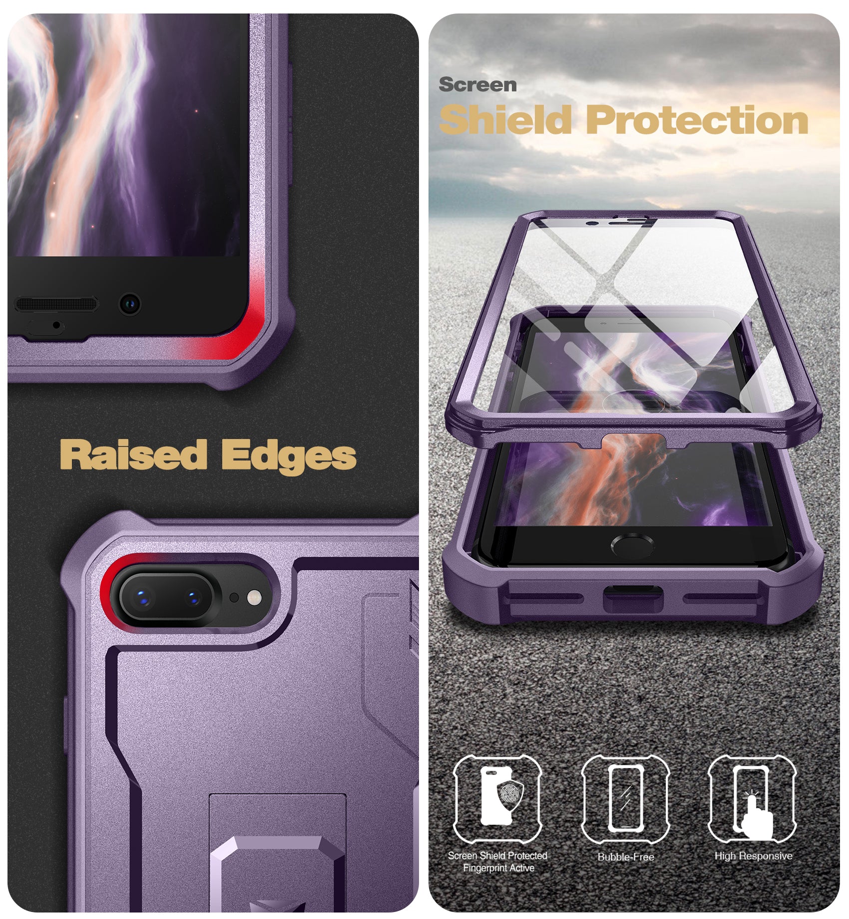 Dexnor Case for iPhone 8 Plus/7 Plus With Screen Protector Full Body Bumper Kickstand Heavy-duty Shockproof Rugged Cover.