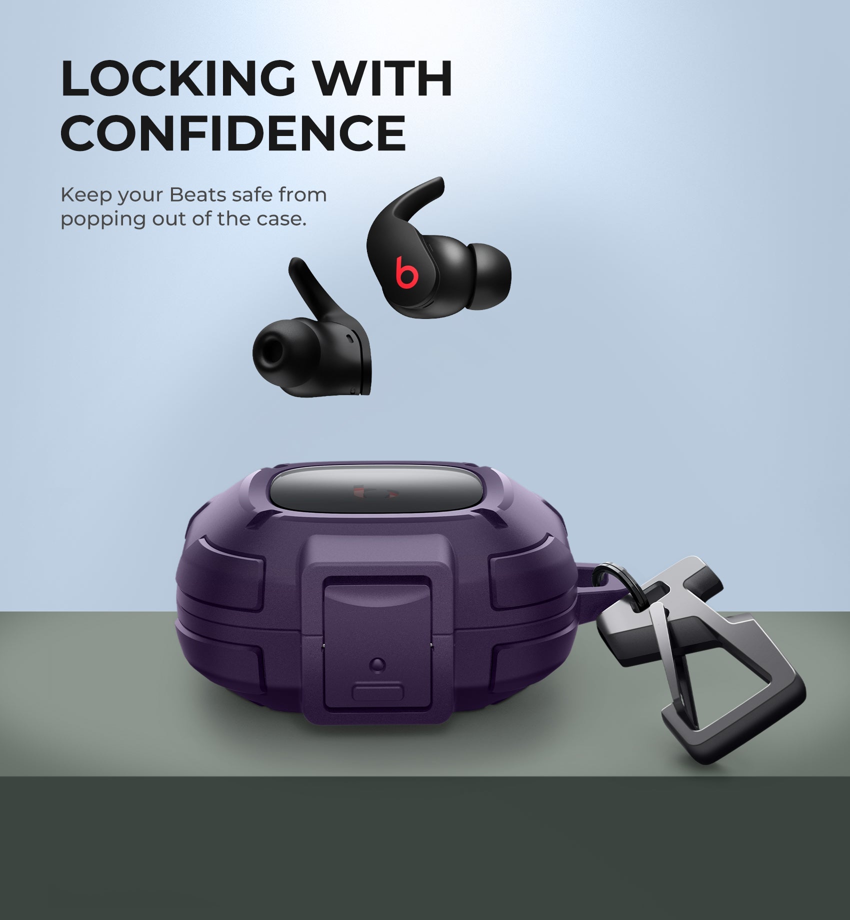 Dexnor Earphone Case for Beats Fit Pro 2021 with Secure Lock and Carabiner Full Body Bumper Shockproof Rugged Cover