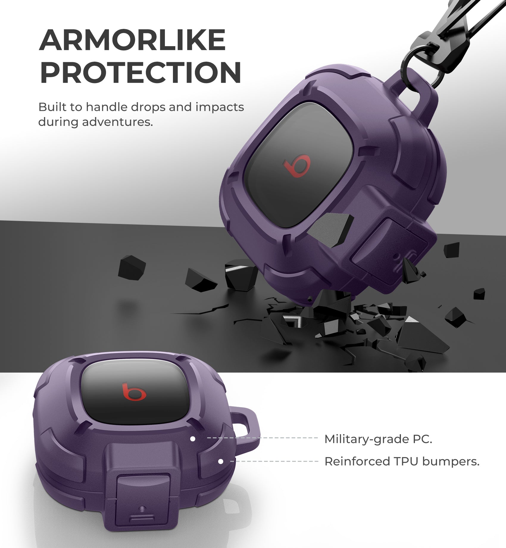 Dexnor Earphone Case for Beats Fit Pro 2021 with Secure Lock and Carabiner Full Body Bumper Shockproof Rugged Cover