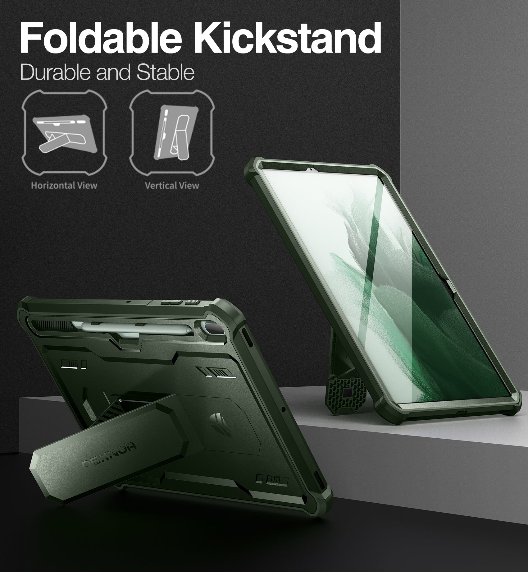 Dexnor Tablet Case for Samsung Galaxy Tab S7 Plus/S8 Plus With Screen Protector Full Body Bumper Kickstand Heavy-duty Shockproof Rugged Pen Holder Cover.