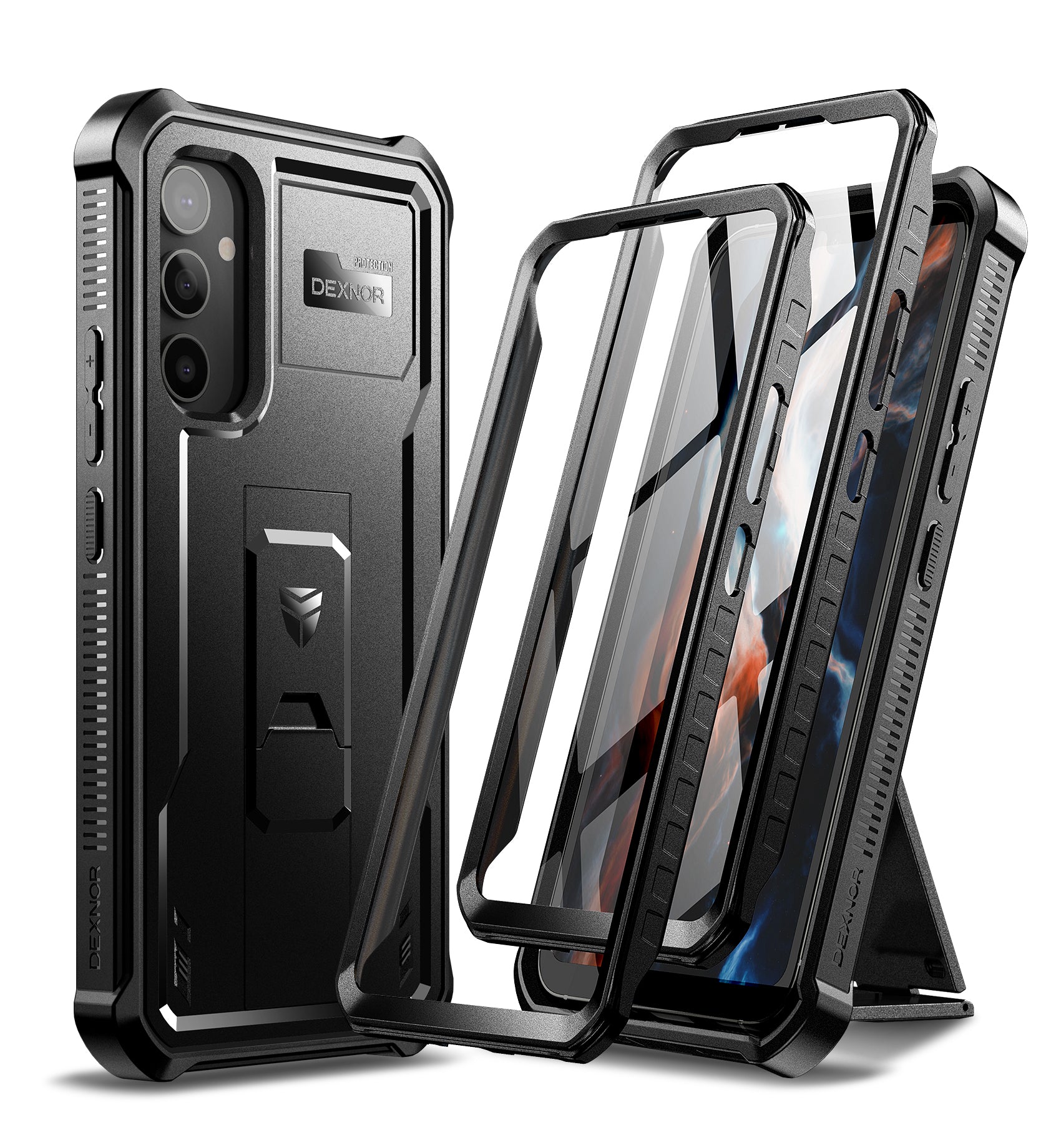 Dexnor Case for Samsung Galaxy A34 5G With Screen Protector Full Body Bumper Kickstand Heavy-duty Shockproof Rugged Cover.