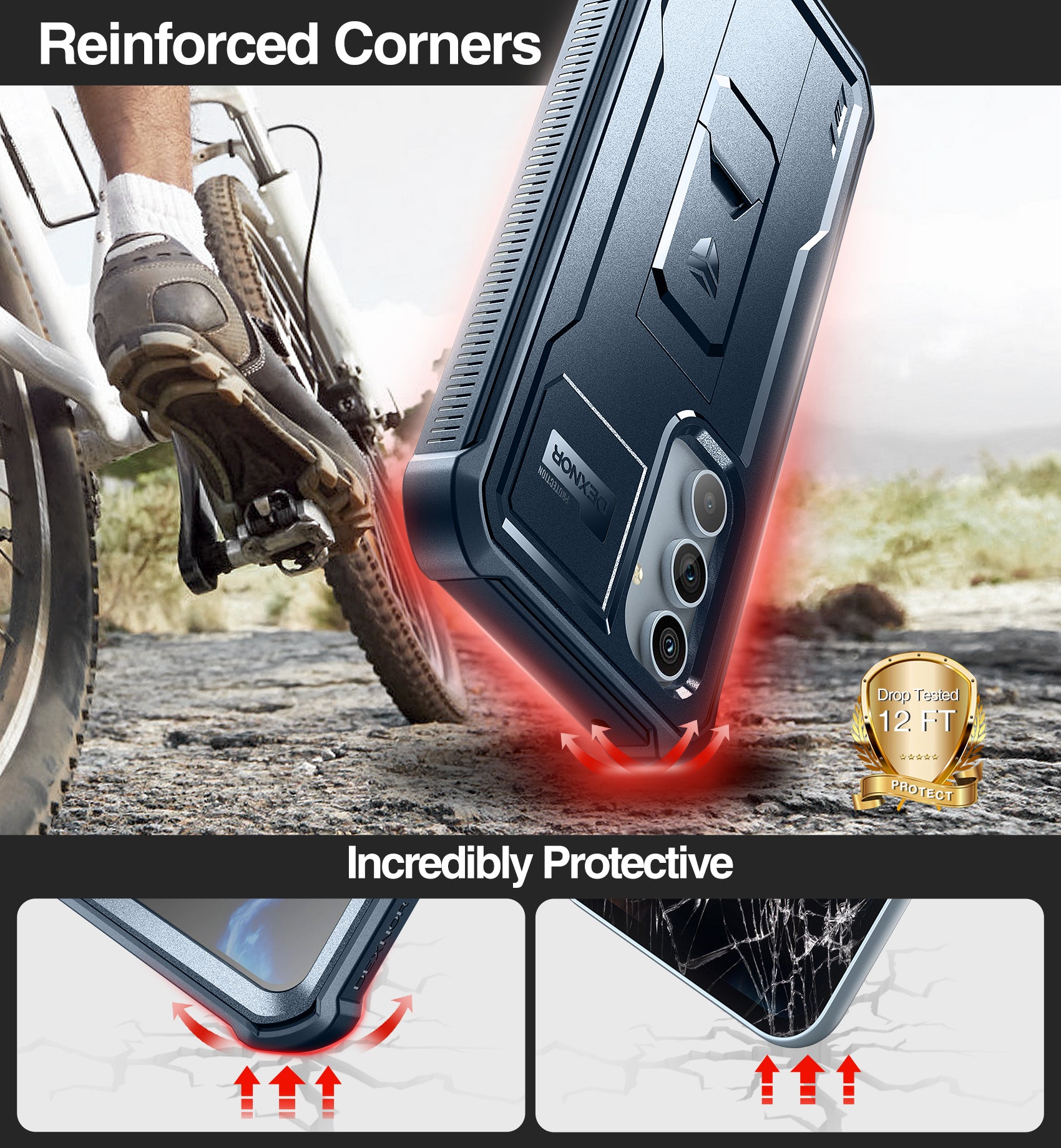 Dexnor Case for Samsung Galaxy A54 5G With Screen Protector Full Body Bumper Kickstand Heavy-duty Shockproof Rugged Cover.