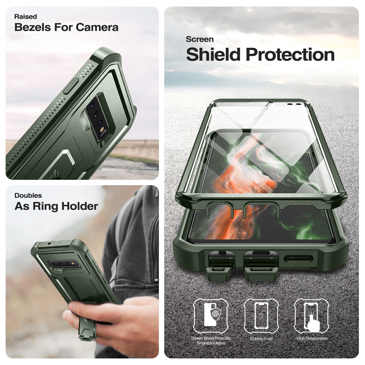 Dexnor Case for Samsung Galaxy S10 Plus With Single Screen Protector Full Body Bumper Kickstand Heavy-duty Shockproof Rugged Cover