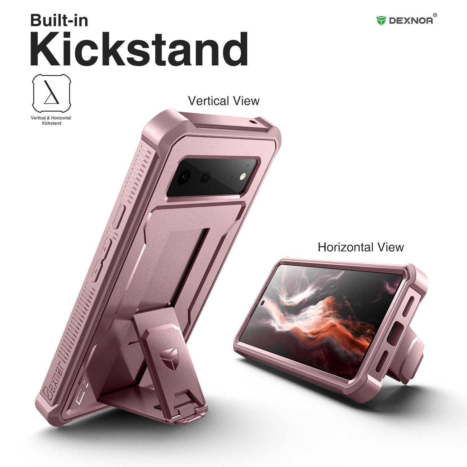 Dexnor Case for Google Pixel 6 With Screen Protector Full Body Bumper Kickstand Heavy-duty Shockproof Rugged Cover.