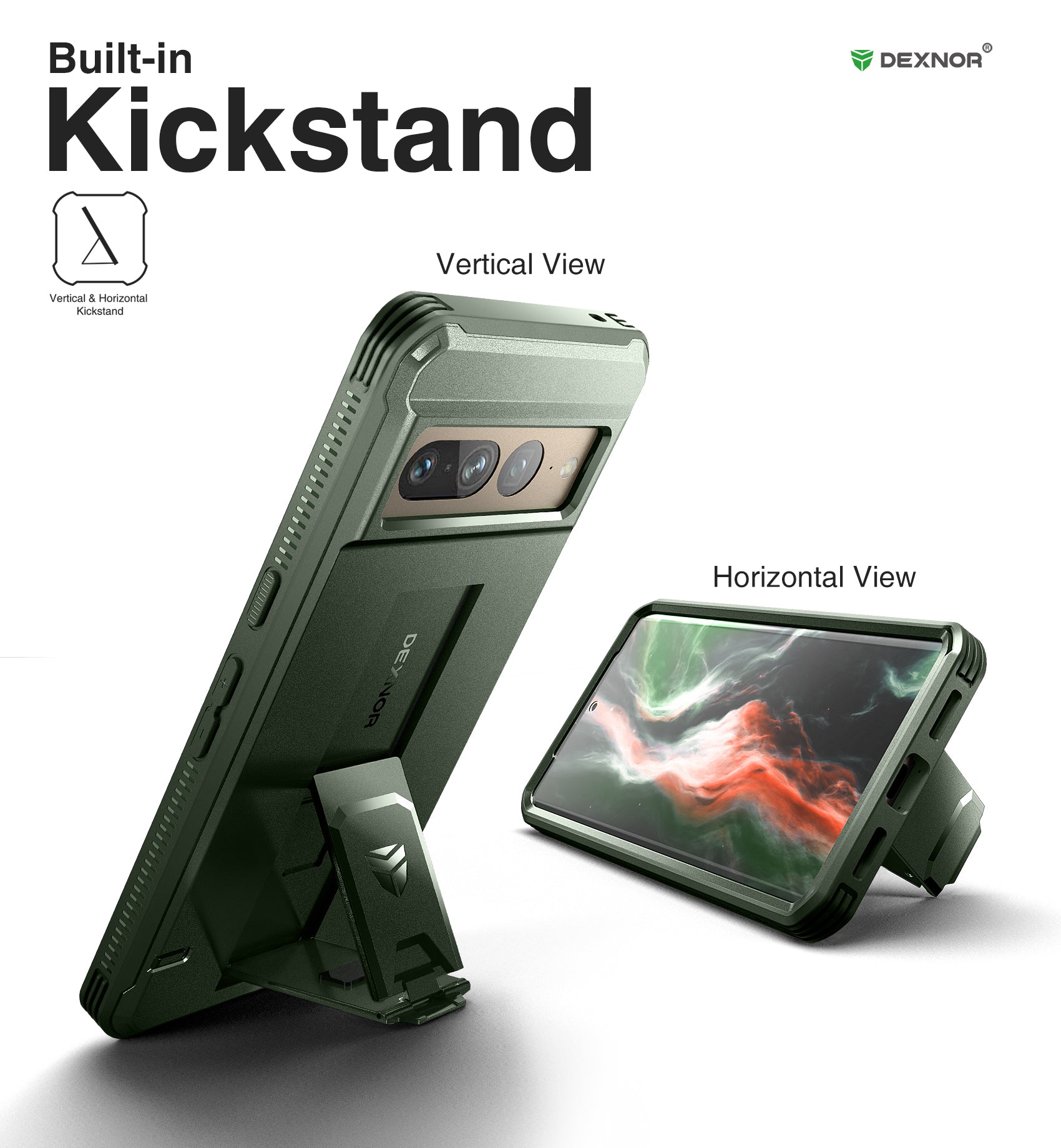 Dexnor Case for Google Pixel 7 Pro With Screen Protector Full Body Bumper Kickstand Heavy-duty Shockproof Rugged Cover.