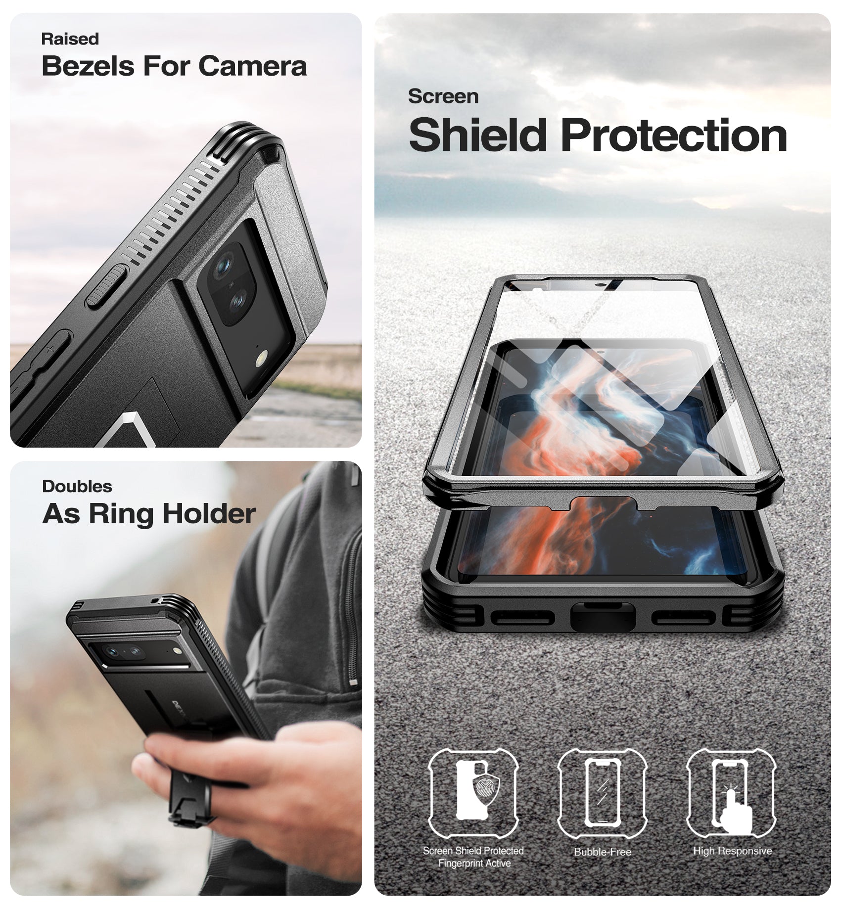 Dexnor Case for Google Pixel 7 With Screen Protector Full Body Bumper Kickstand Heavy-duty Shockproof Rugged Cover.