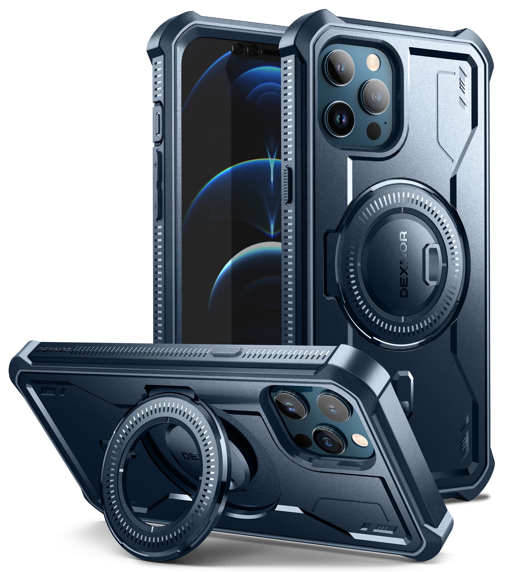 Dexnor Black Case For iPhone 12 Pro Max With MagSafe Heavy-duty Shockproof Full Body Built-in Screen Protector Adjustable Kickstand