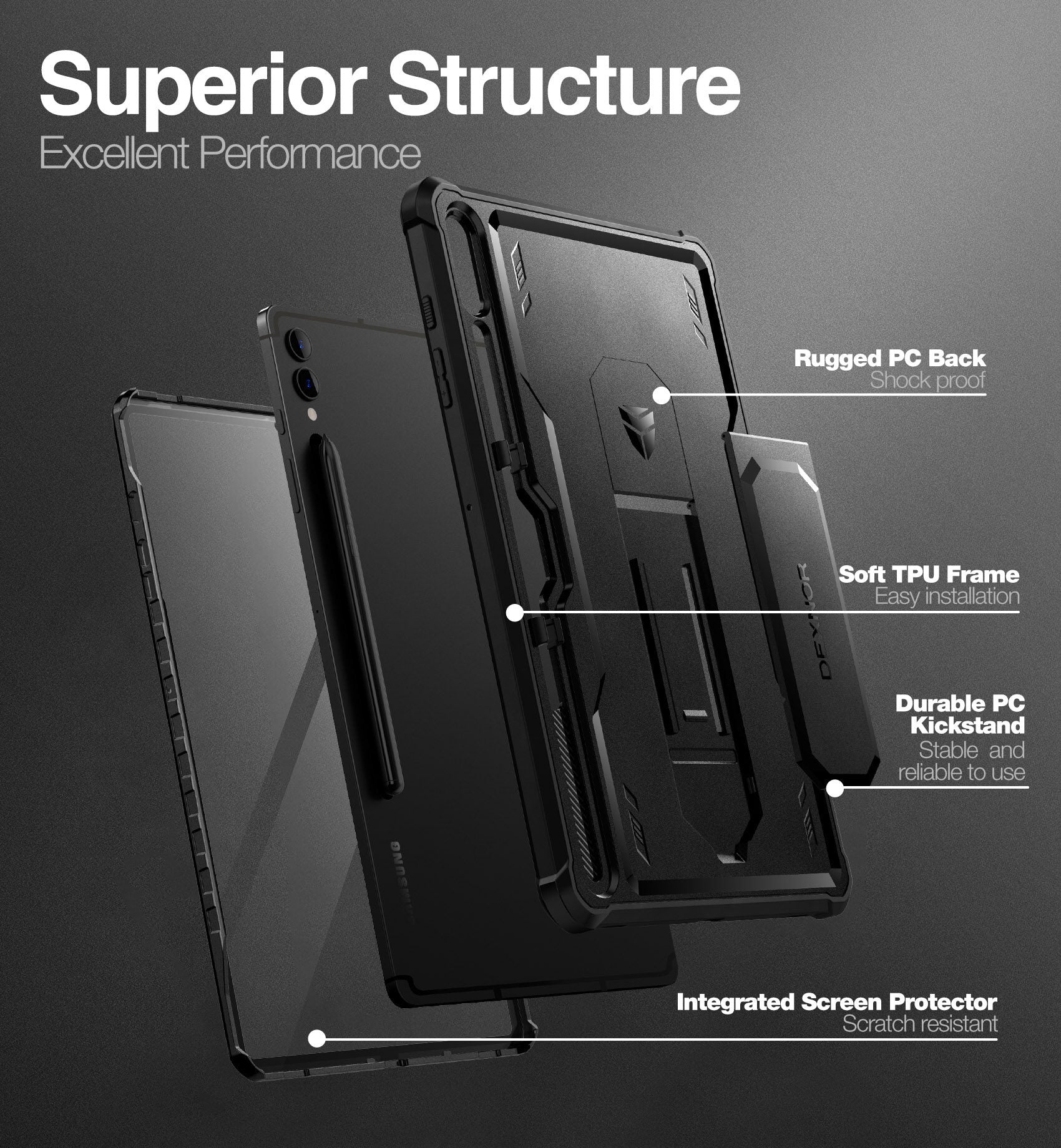 Dexnor Tablet Case for Samsung Galaxy Tab S9 Plus With Screen Protector Full Body Bumper Kickstand Heavy-duty Shockproof Rugged Pen Holder Cover.