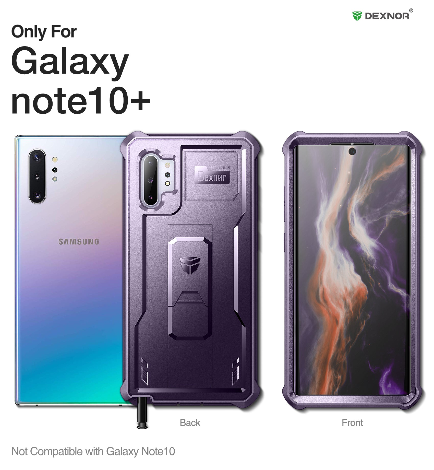 Dexnor Case for Samsung Galaxy Note 10+ With Single Screen Protector Full Body Bumper Kickstand Heavy-duty Shockproof Rugged Cover.