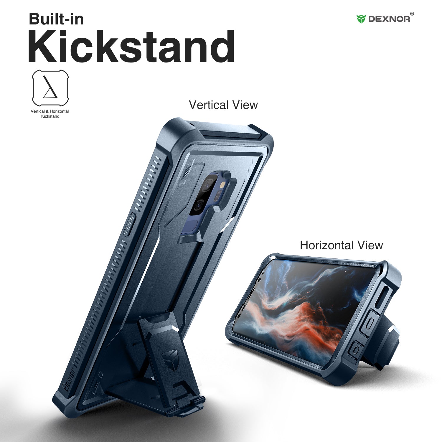 Dexnor Case for Samsung Galaxy S9 Plus With Single Screen Protector Full Body Bumper Kickstand Heavy-duty Shockproof Rugged Cover.