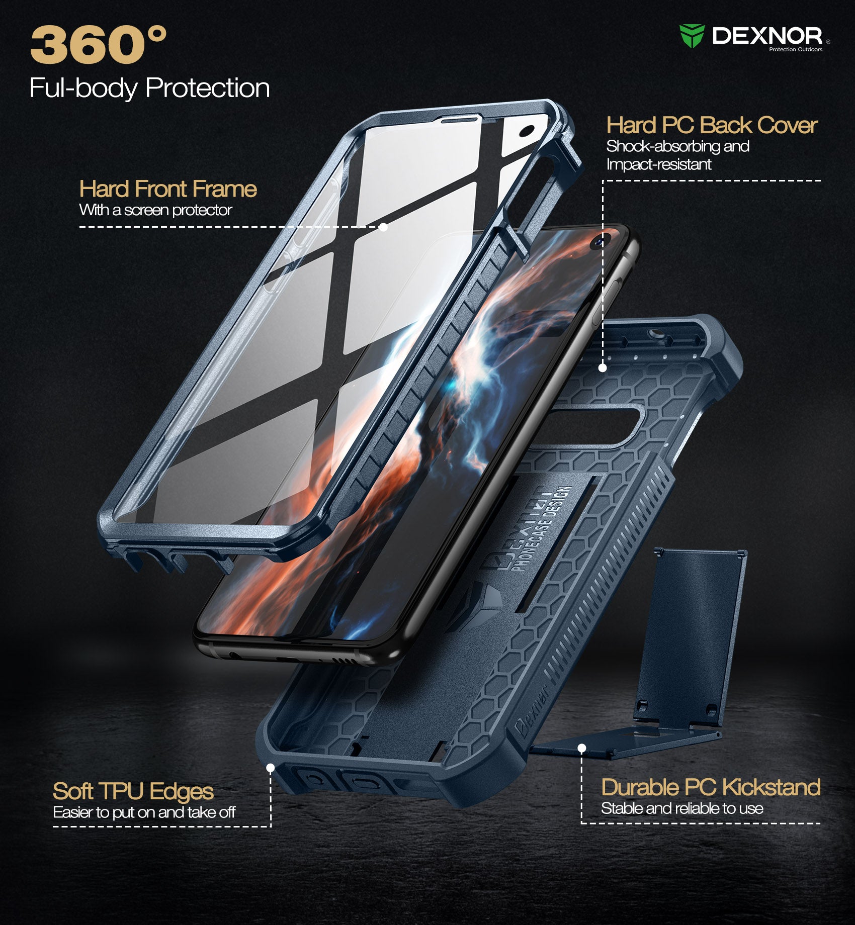 Dexnor Case for Samsung Galaxy S10E With Single Screen Protector Full Body Bumper Kickstand Heavy-duty Shockproof Rugged Cover