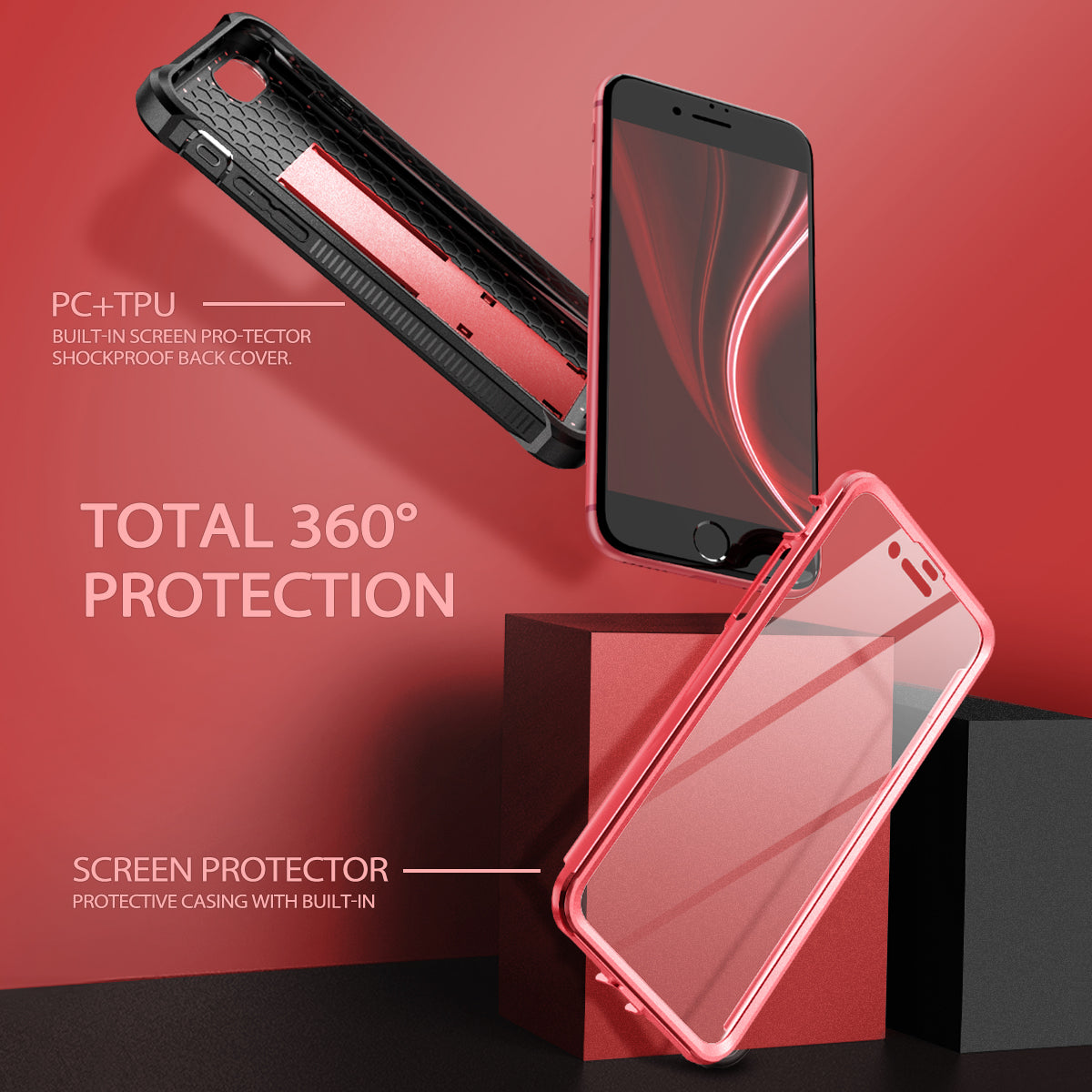 Dexnor Case for iPhone SE2020(iphone7/iphone8 universal)With Screen Protector Full Body Bumper Kickstand Heavy-duty Shockproof Rugged Cover.