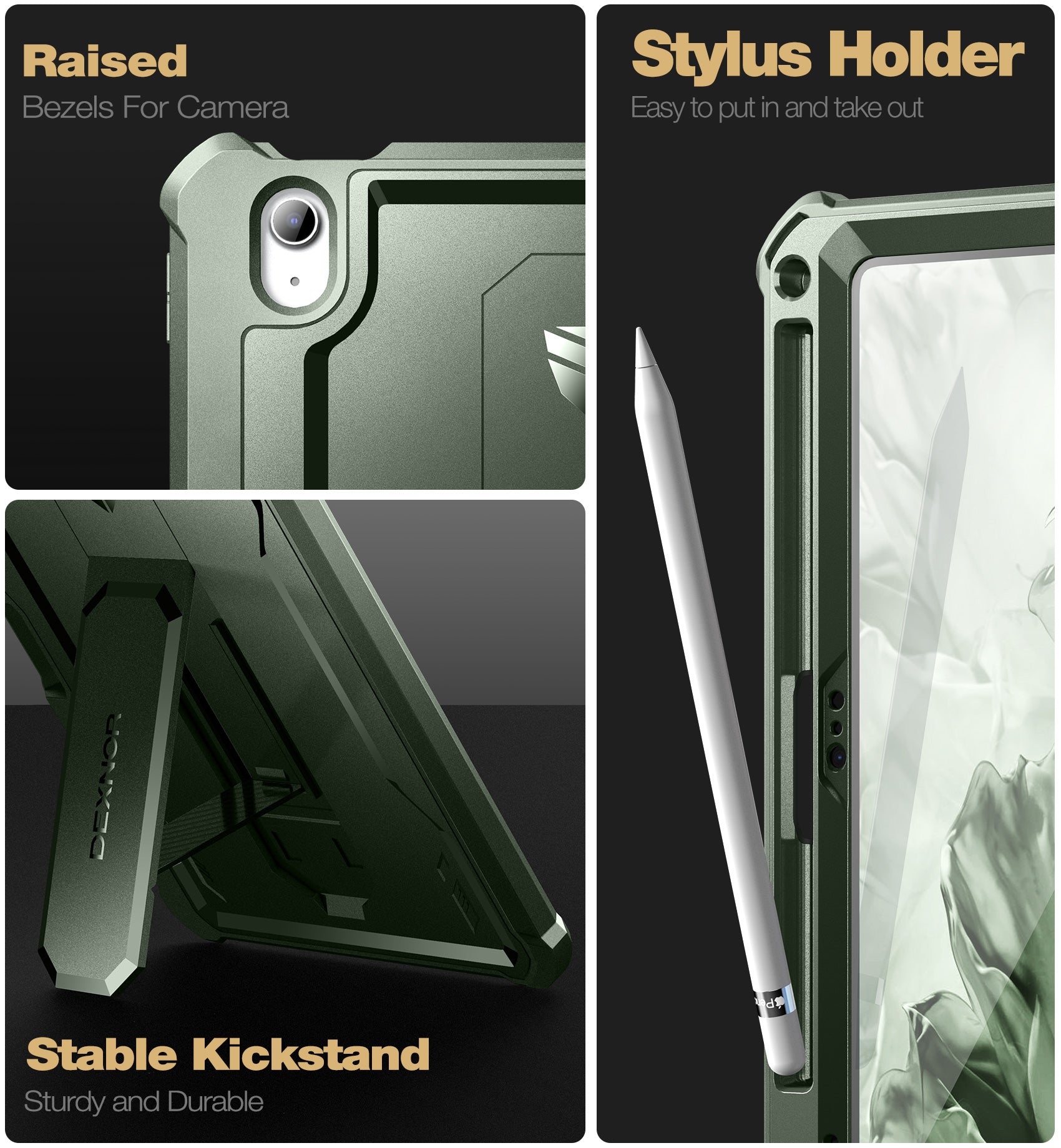 Dexnor Tablet Case for iPad 2022 With Screen Protector Full Body Bumper Kickstand Heavy-duty Shockproof Rugged Pen Holder Cover.