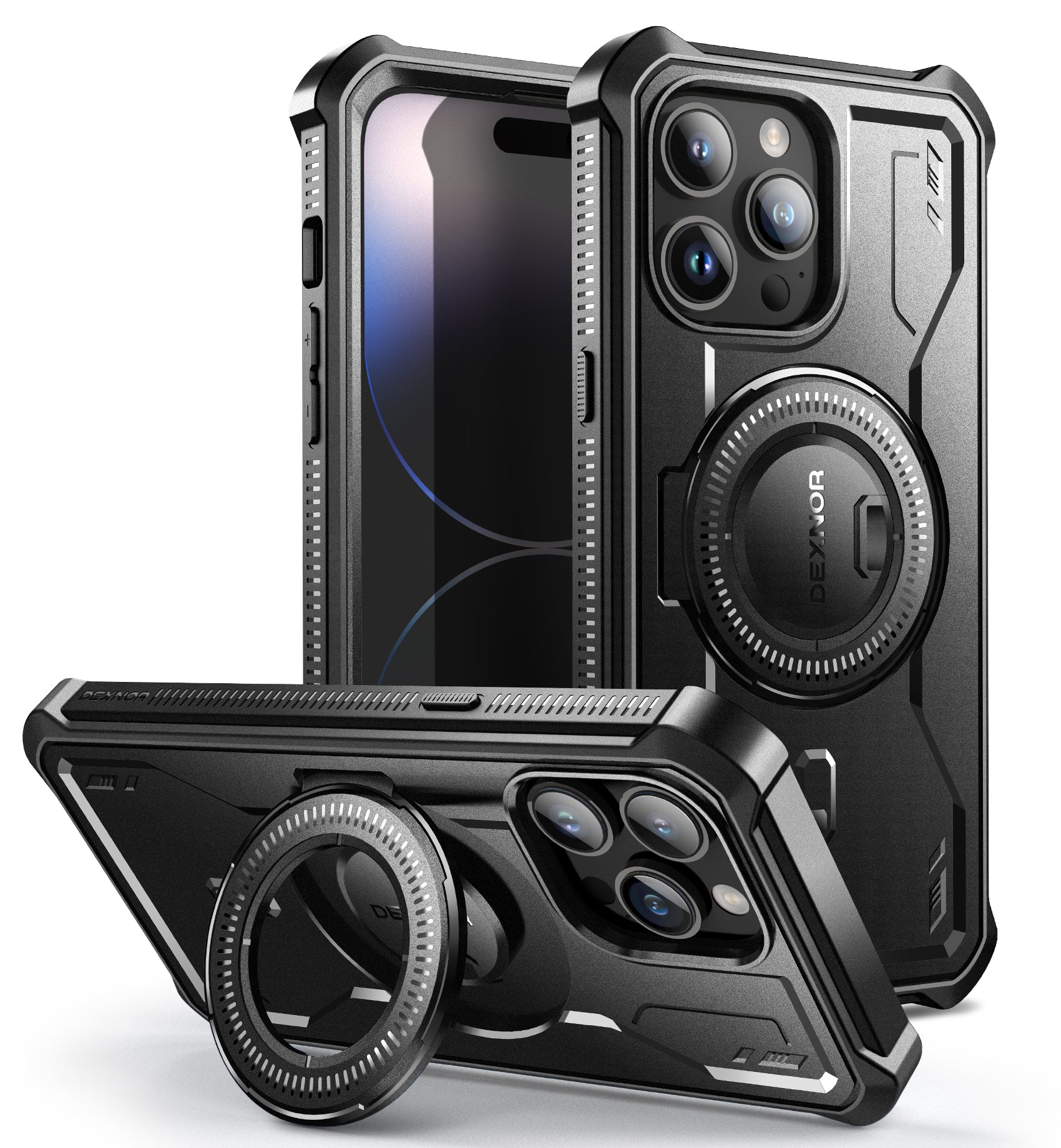 Dexnor for iphone 14 Pro Max Case Heavy-duty Shockproof Full Body Built-in Screen Protector Adjustable Kickstand